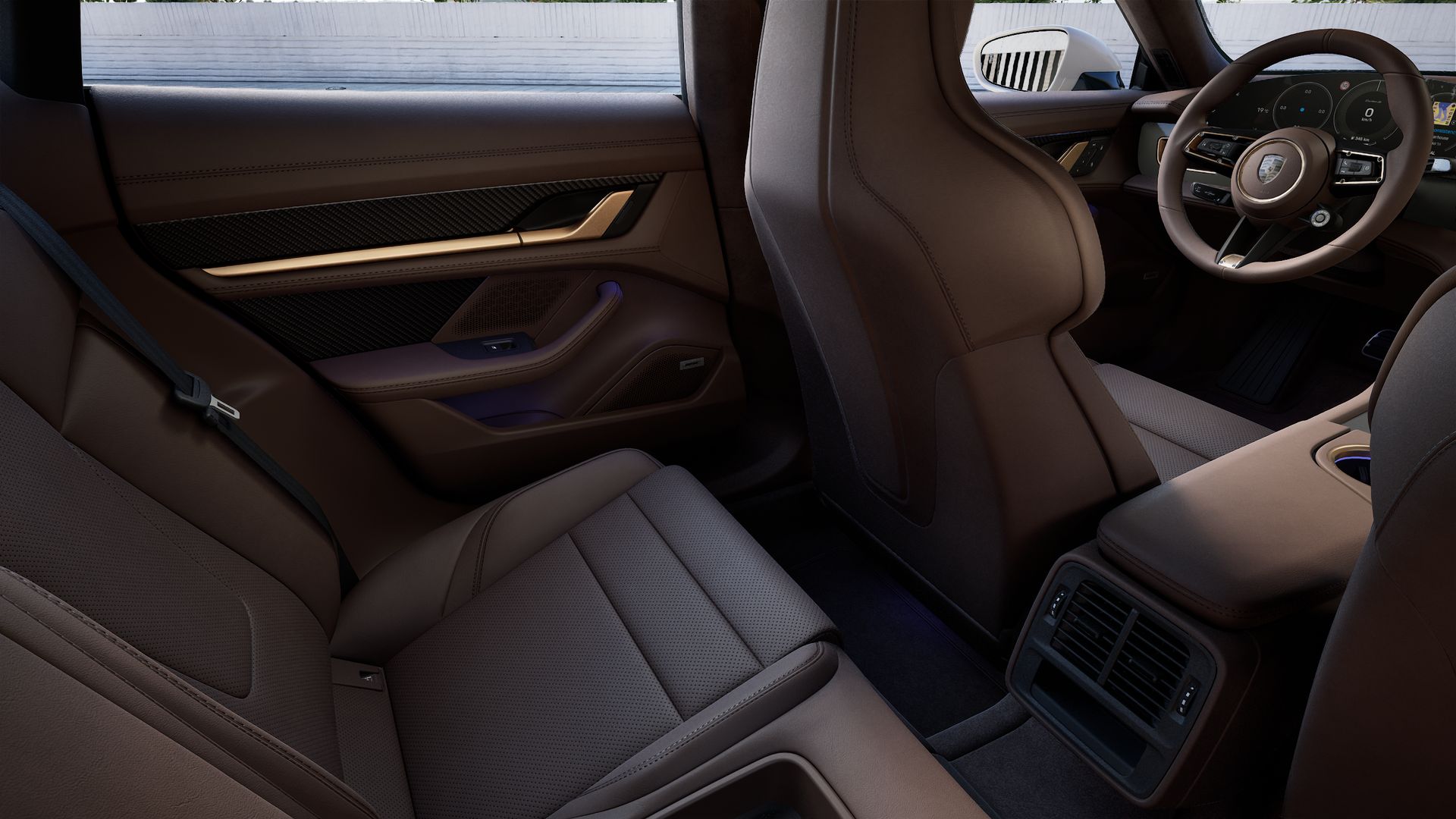 Interior view showing the back seats of Taycan Turbo S