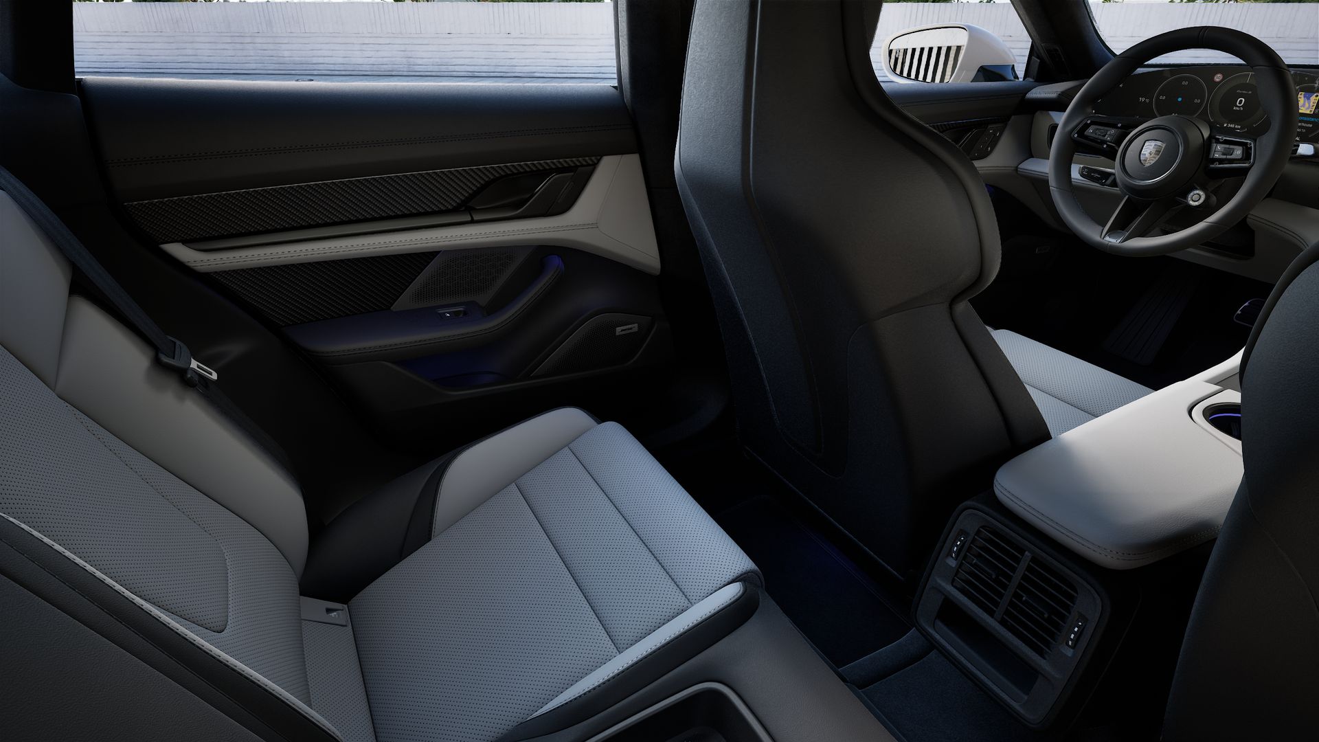 Interior view showing the back seats of Taycan Turbo S