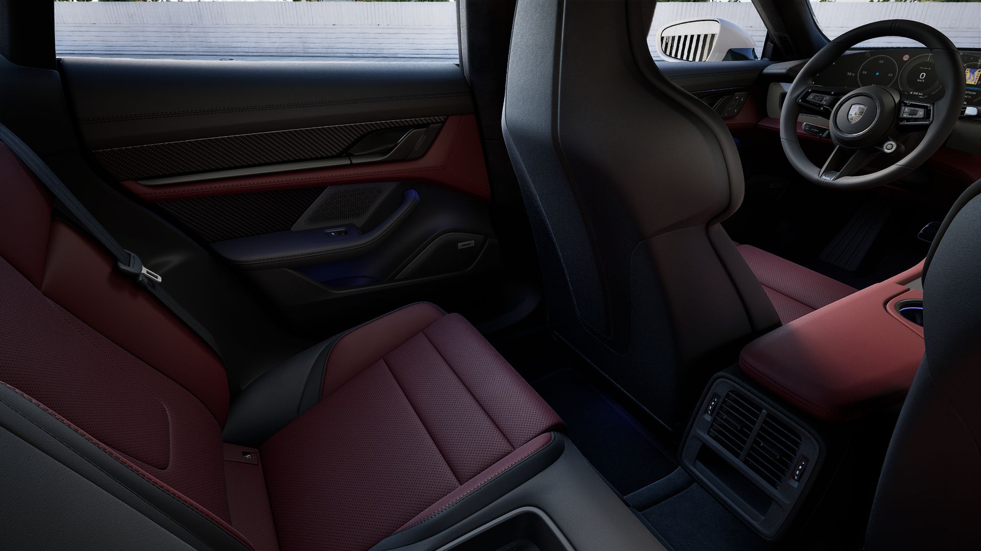Interior view showing the back seats of Taycan Turbo S