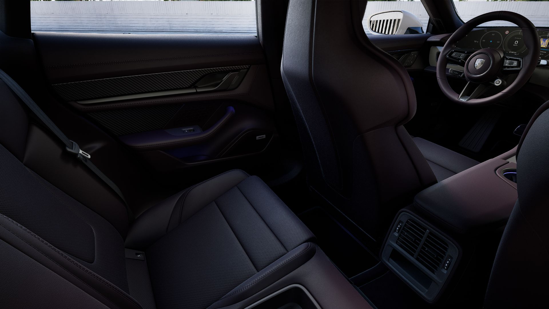 Interior view showing the back seats of Taycan Turbo S