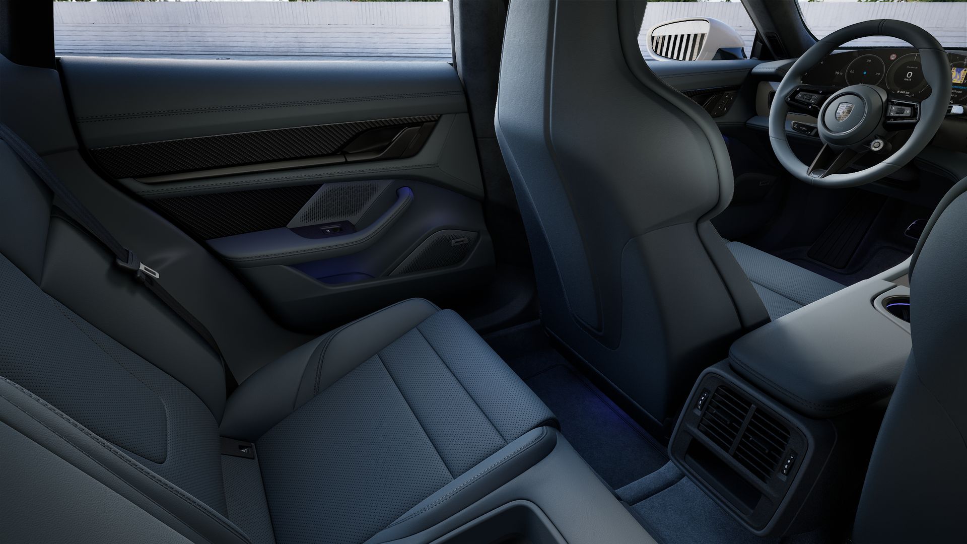 Interior view showing the back seats of Taycan Turbo S