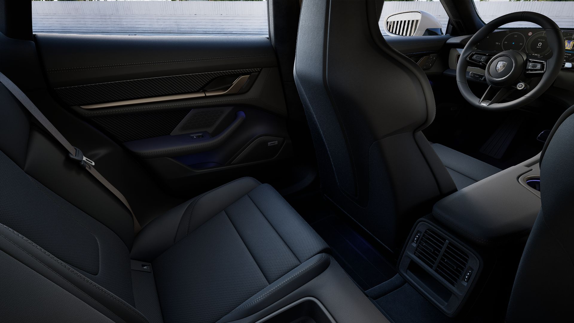 Interior view showing the back seats of Taycan Turbo S