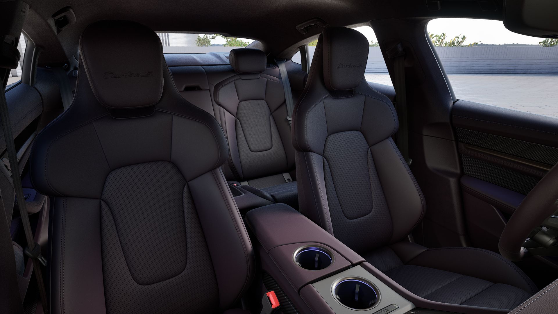 Interior view showing the front seats of Taycan Turbo S