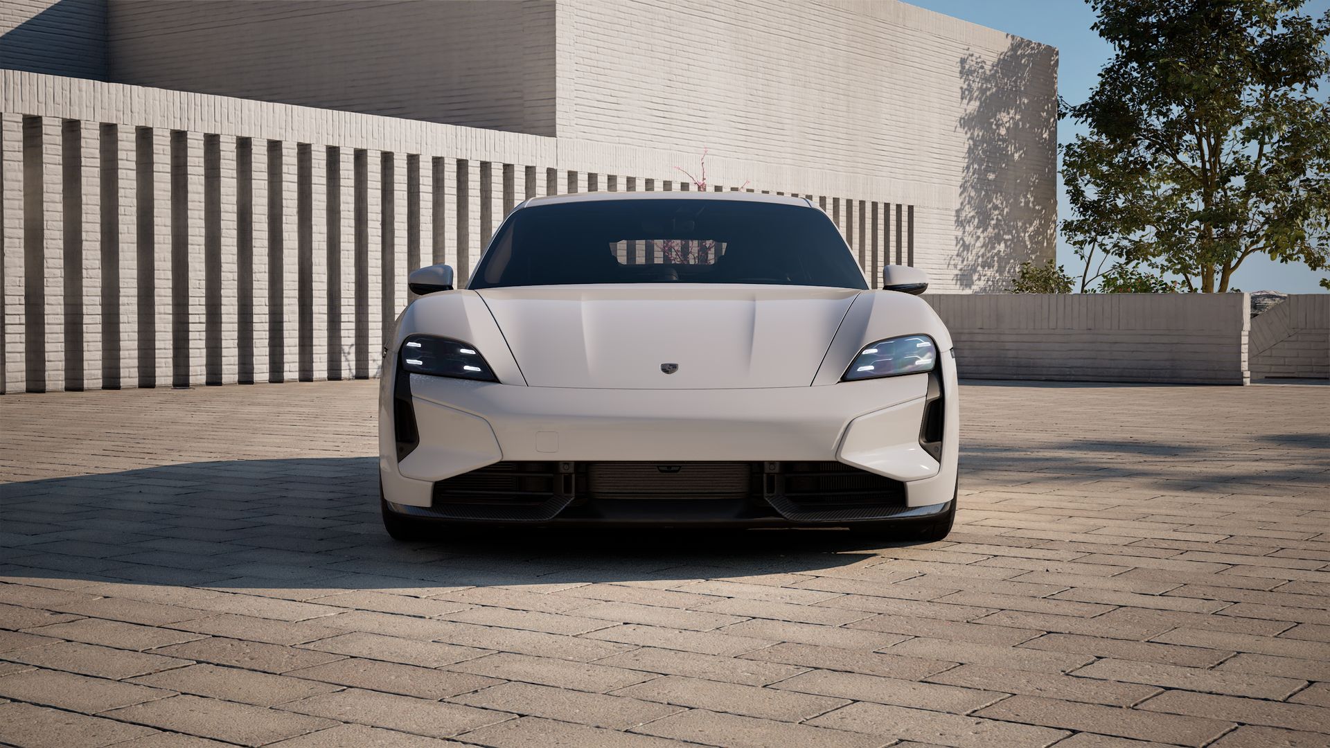 Exterior view of Taycan Turbo S showing the front of the car