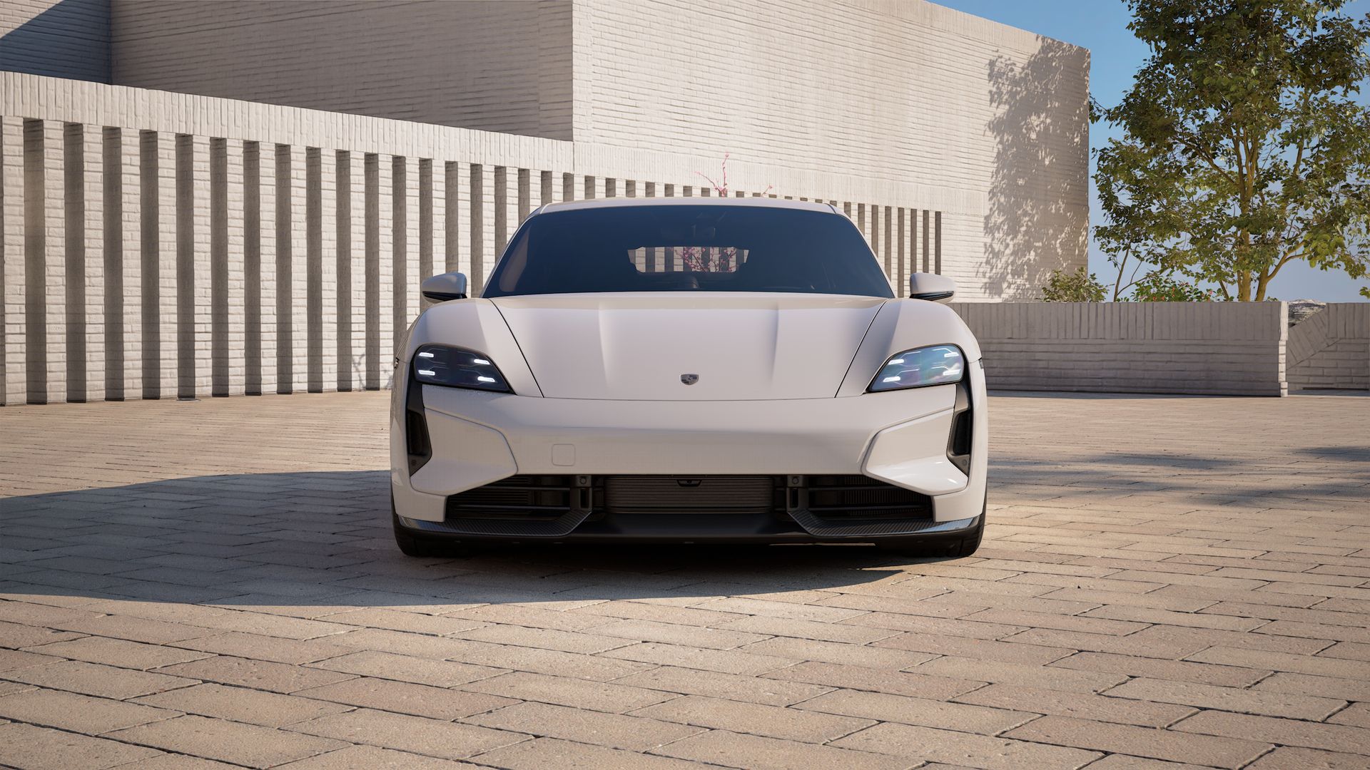 Exterior view of Taycan Turbo S showing the front of the car