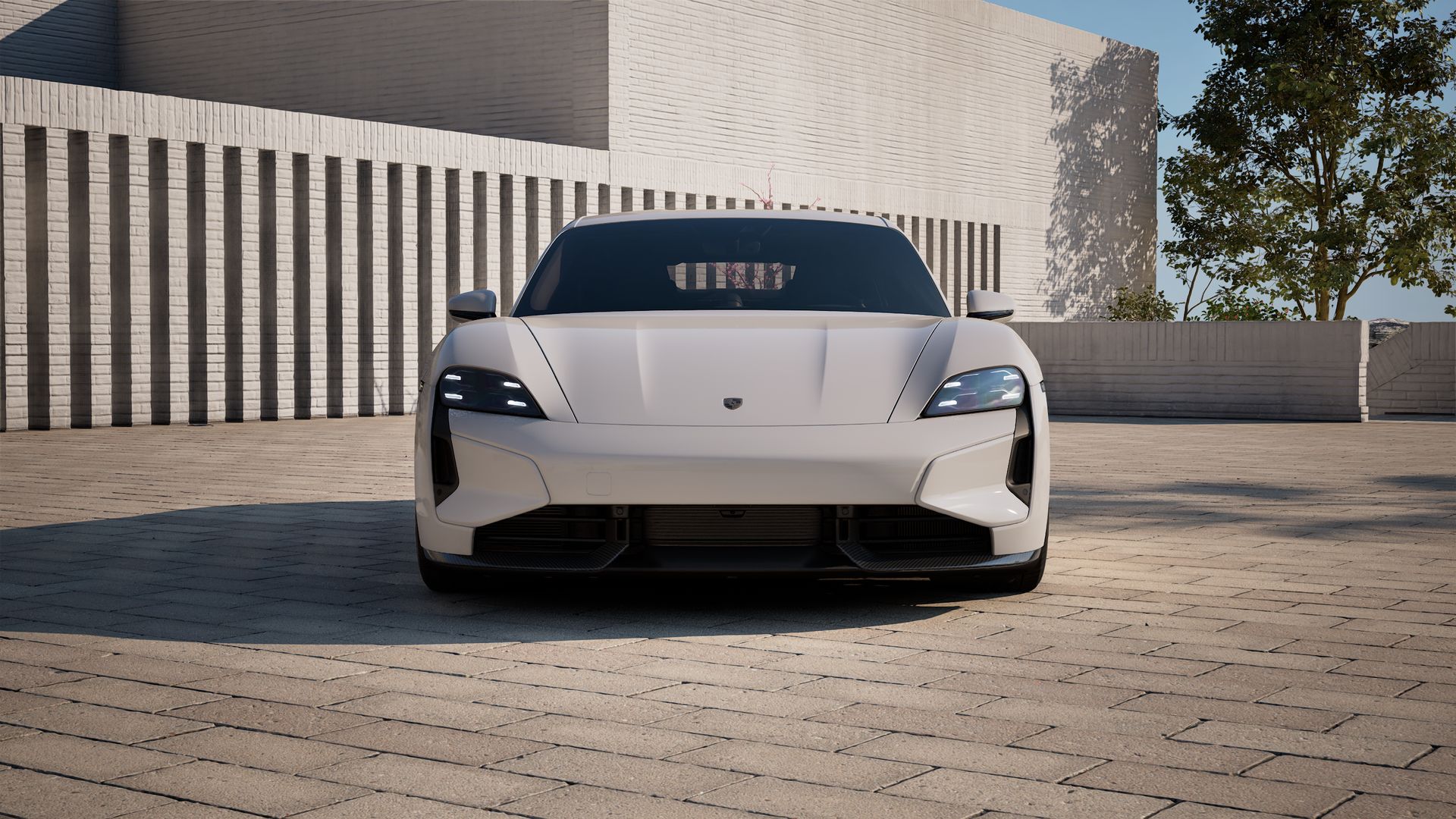 Exterior view of Taycan Turbo S showing the front of the car