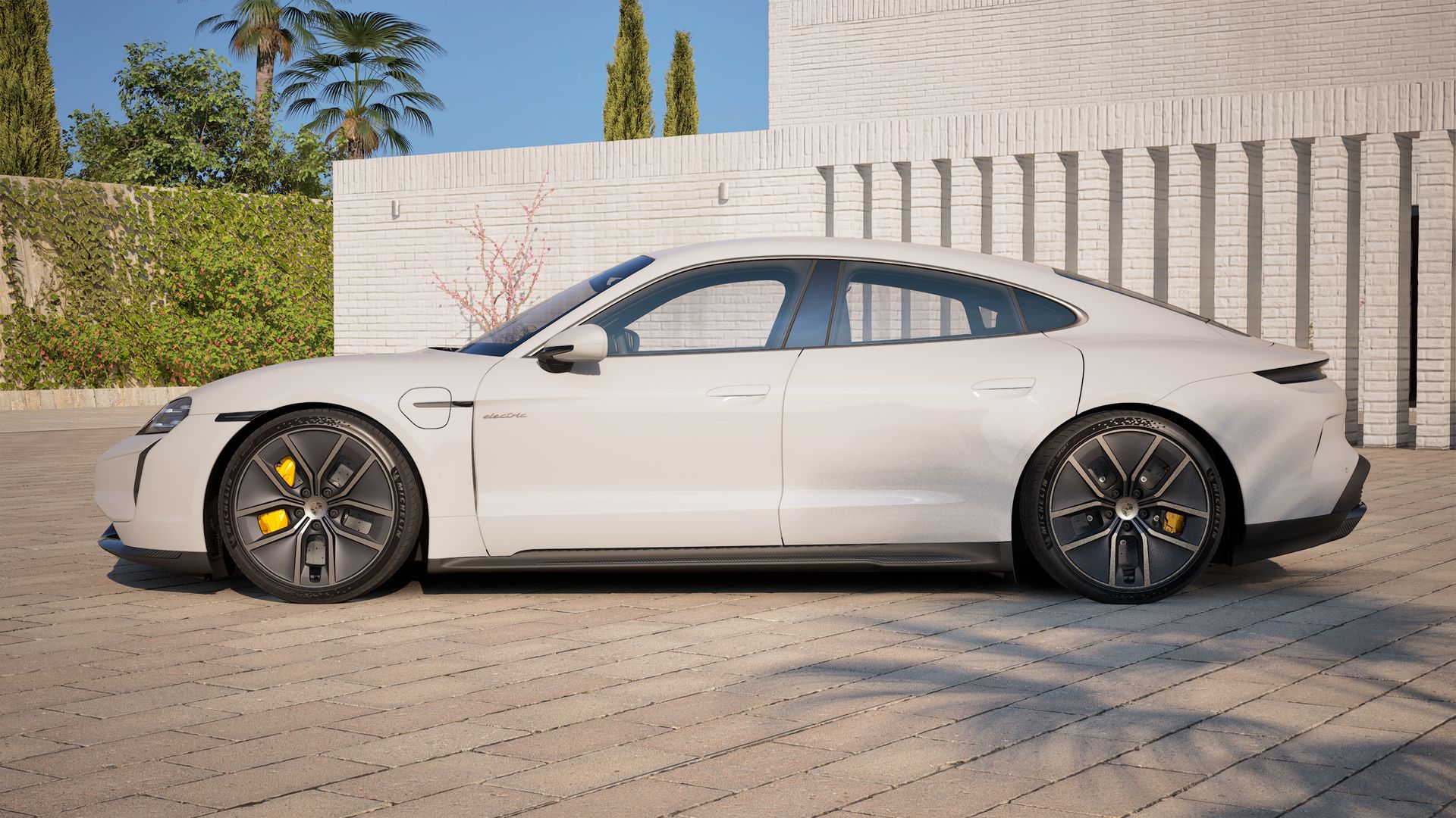 Exterior view of Taycan Turbo S showing the left side of the car