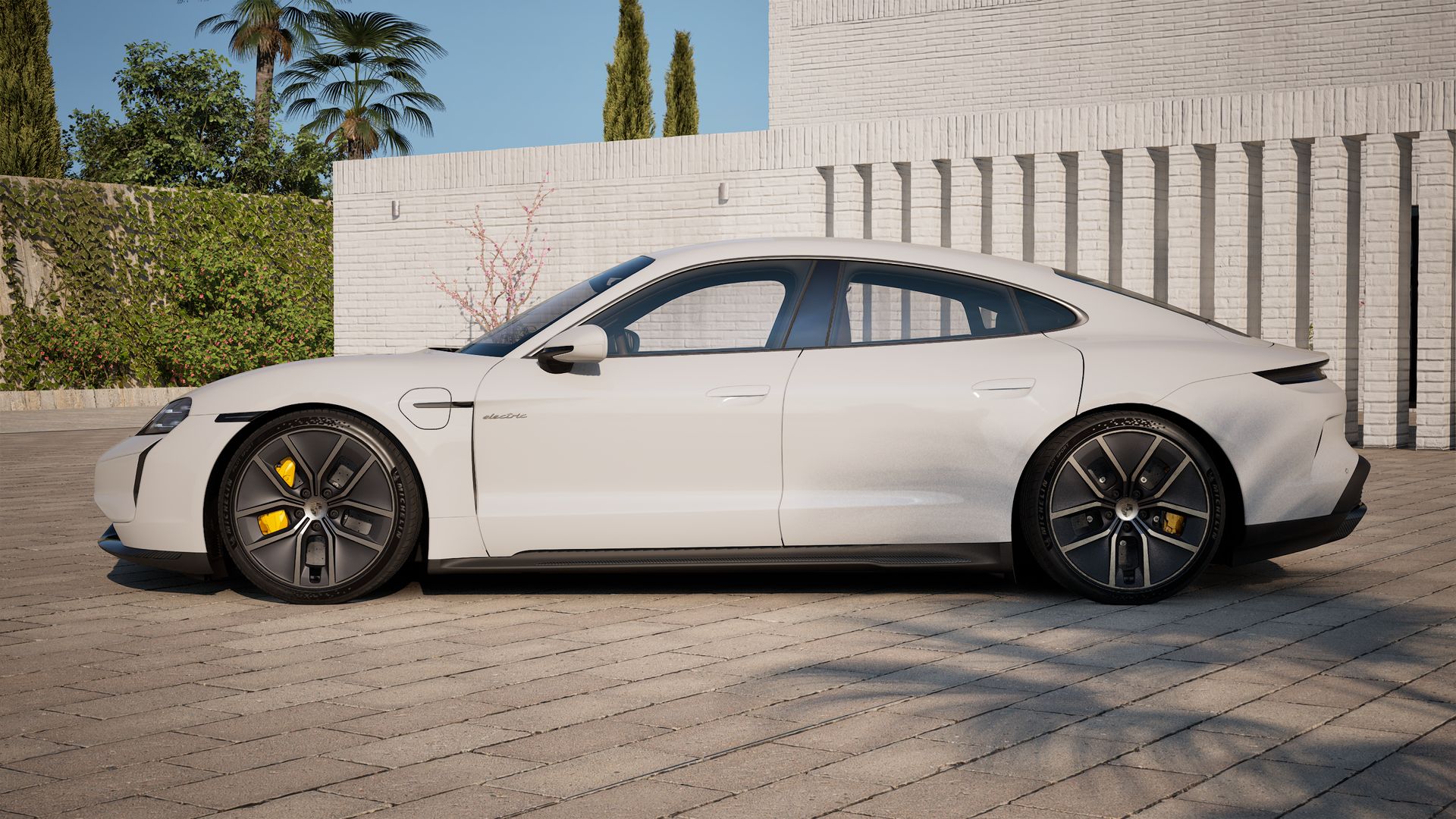 Exterior view of Taycan Turbo S showing the left side of the car