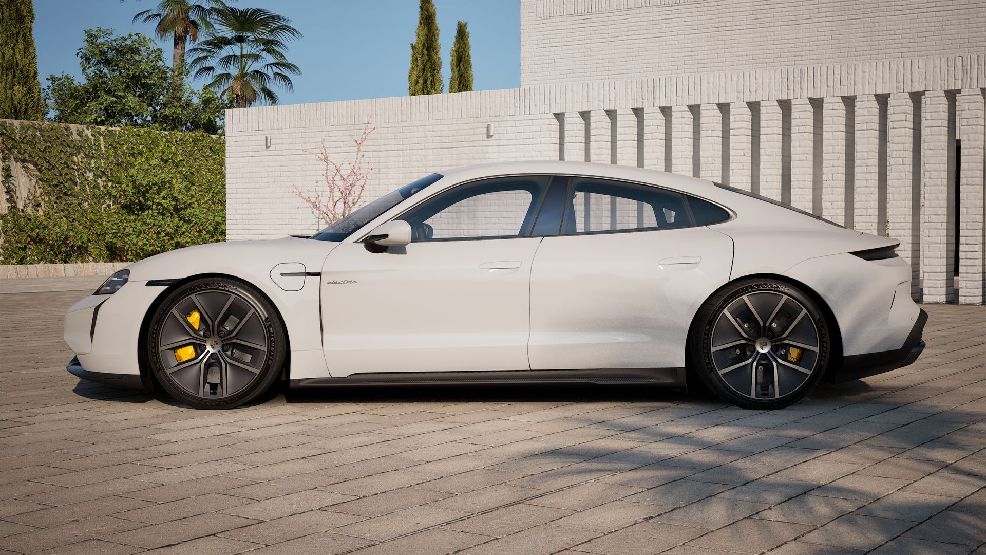 Exterior view of Taycan Turbo S showing the left side of the car