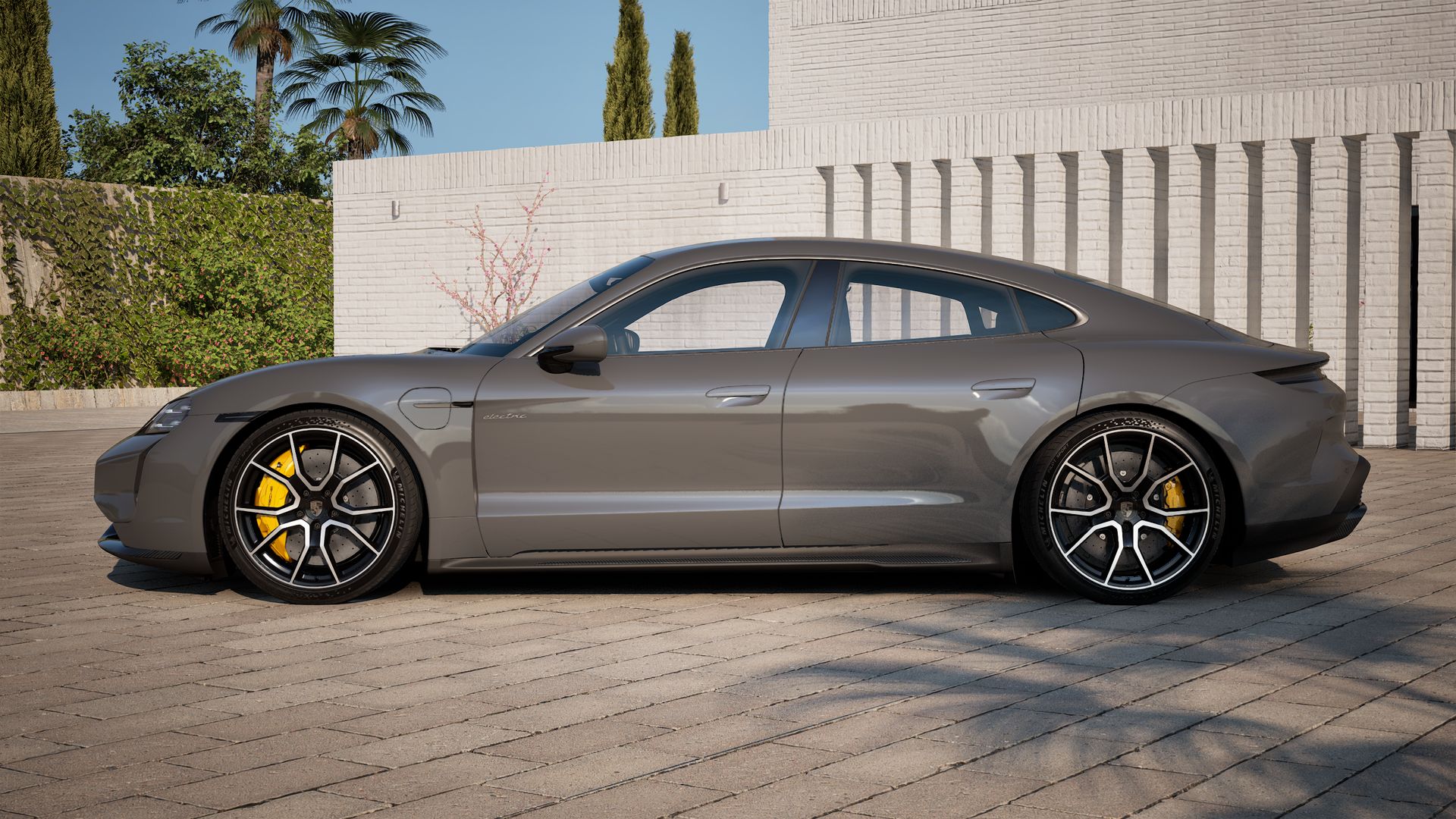 Exterior view of Taycan Turbo S showing the left side of the car