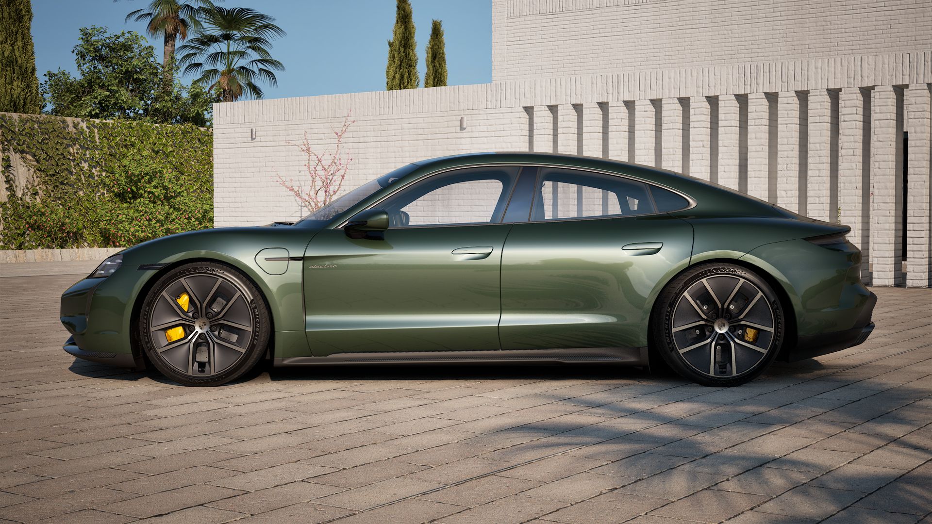 Exterior view of Taycan Turbo S showing the left side of the car