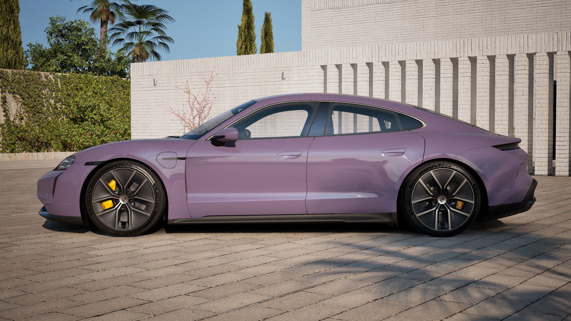 Exterior view of Taycan Turbo S showing the left side of the car