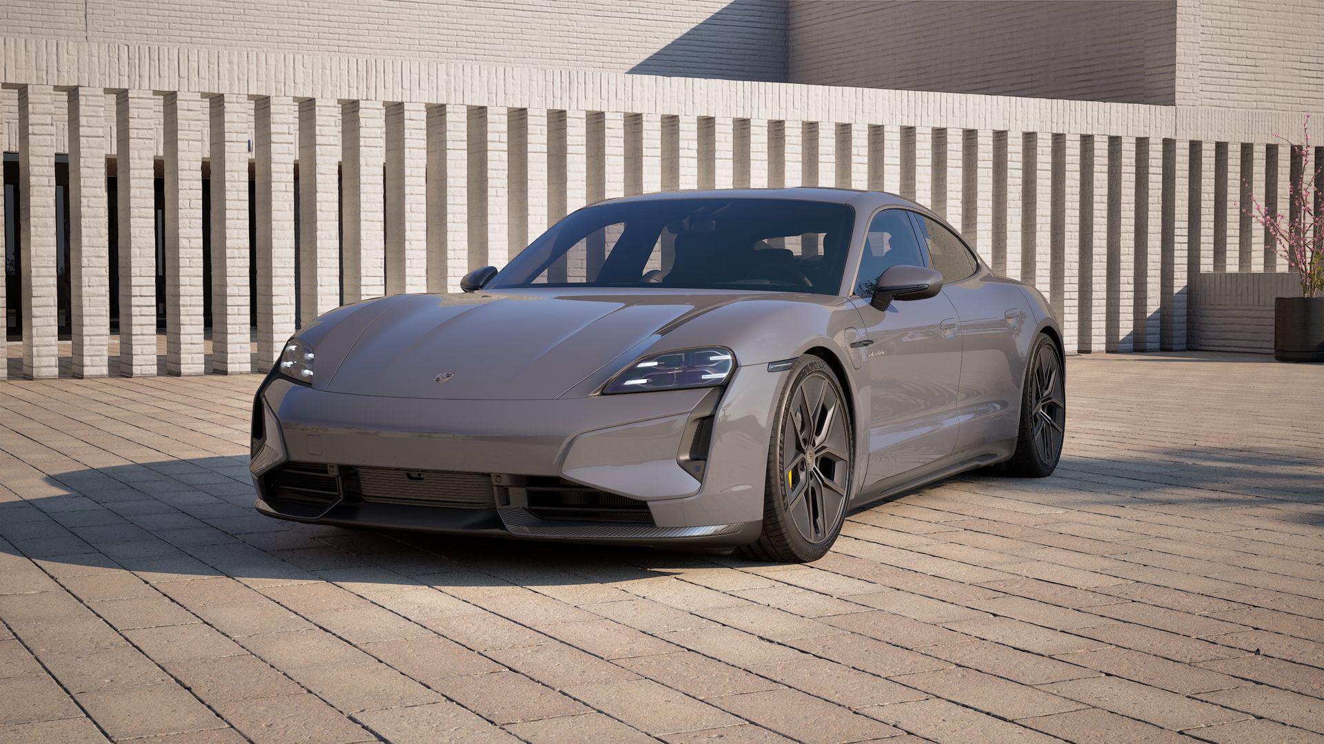 Exterior view of Taycan Turbo S showing the front and left side of the car