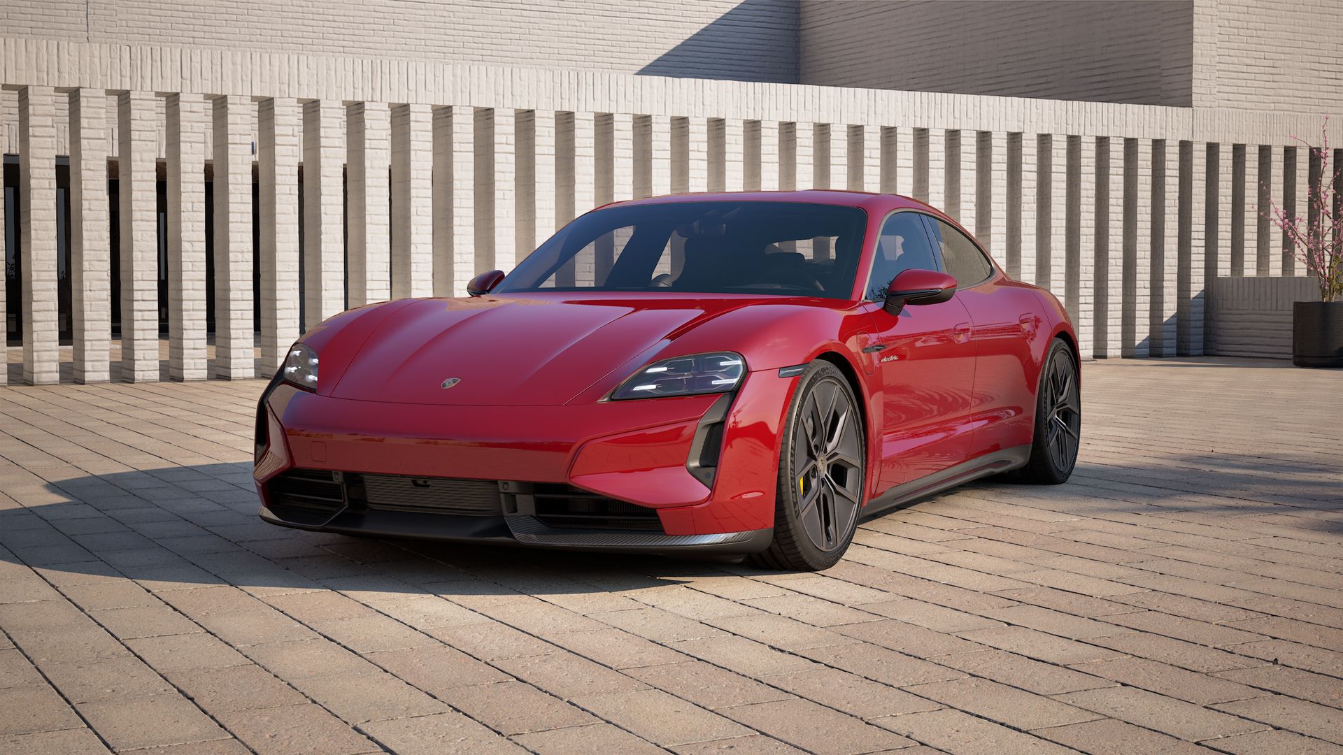 Exterior view of Taycan Turbo S showing the front and left side of the car