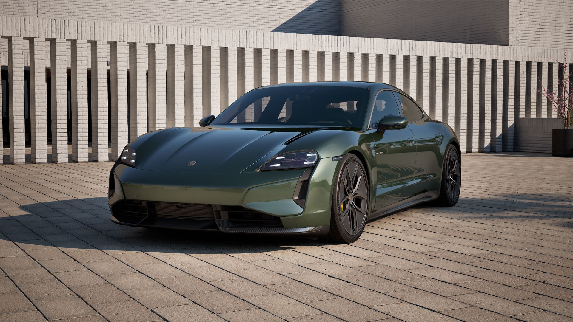 Exterior view of Taycan Turbo S showing the front and left side of the car