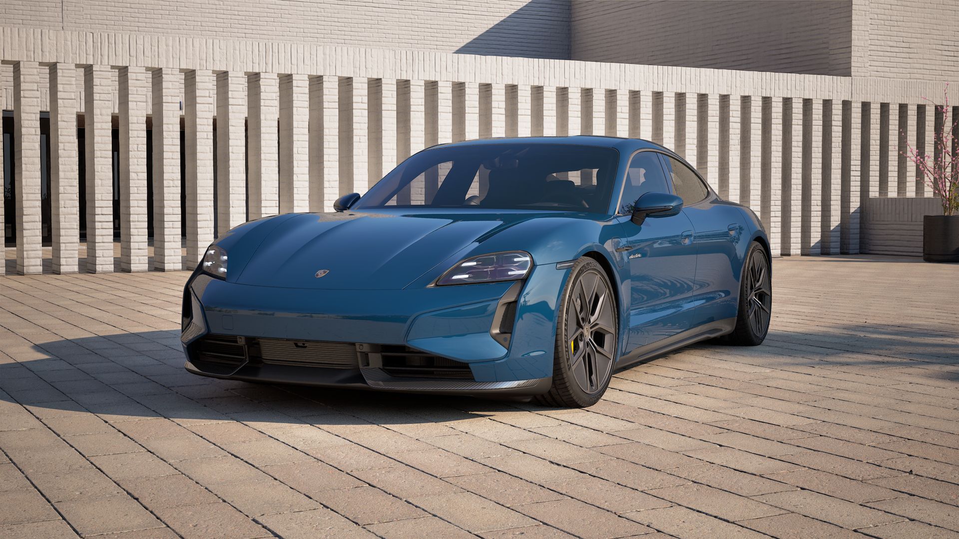 Exterior view of Taycan Turbo S showing the front and left side of the car