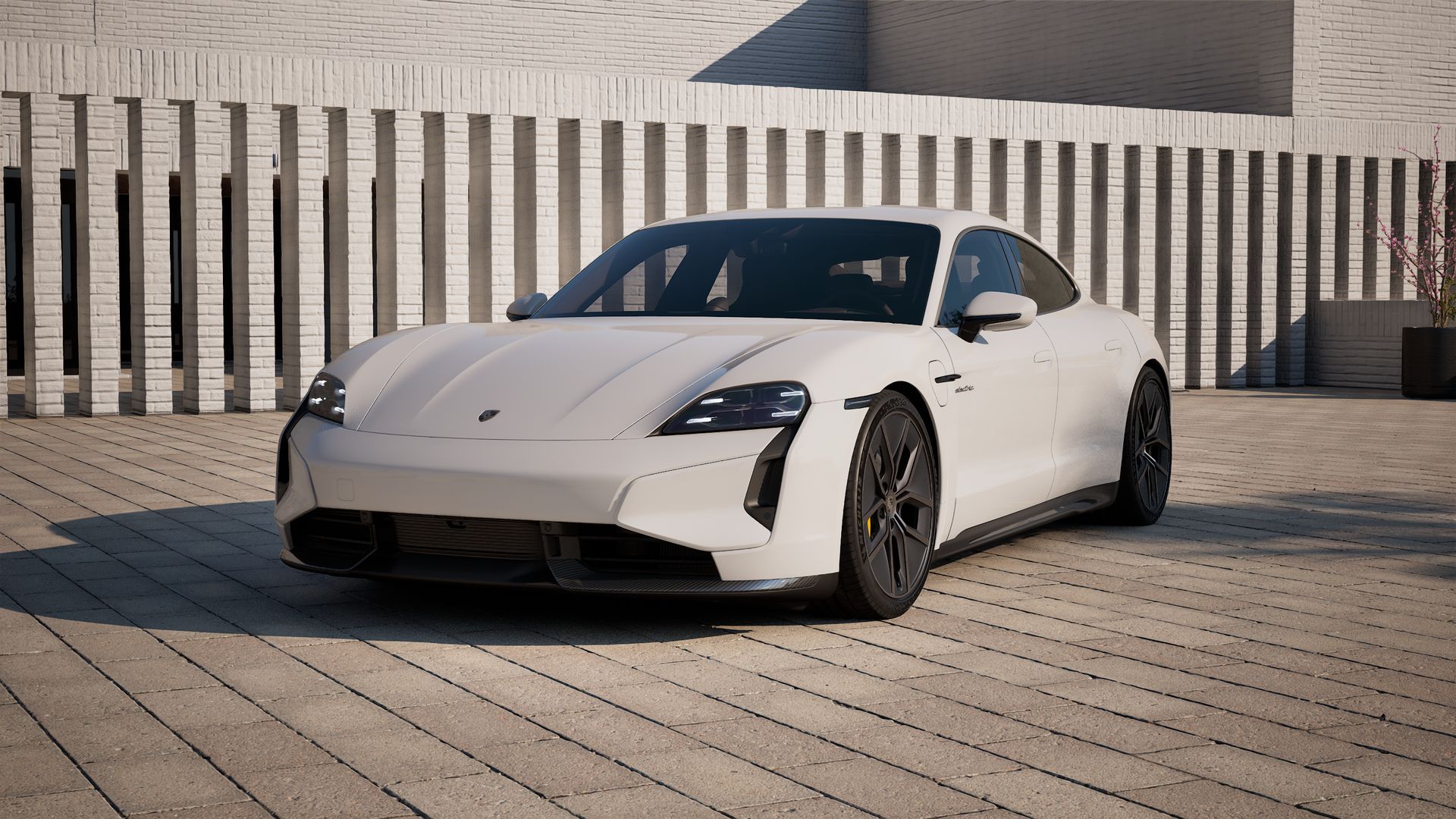 Exterior view of Taycan Turbo S showing the front and left side of the car