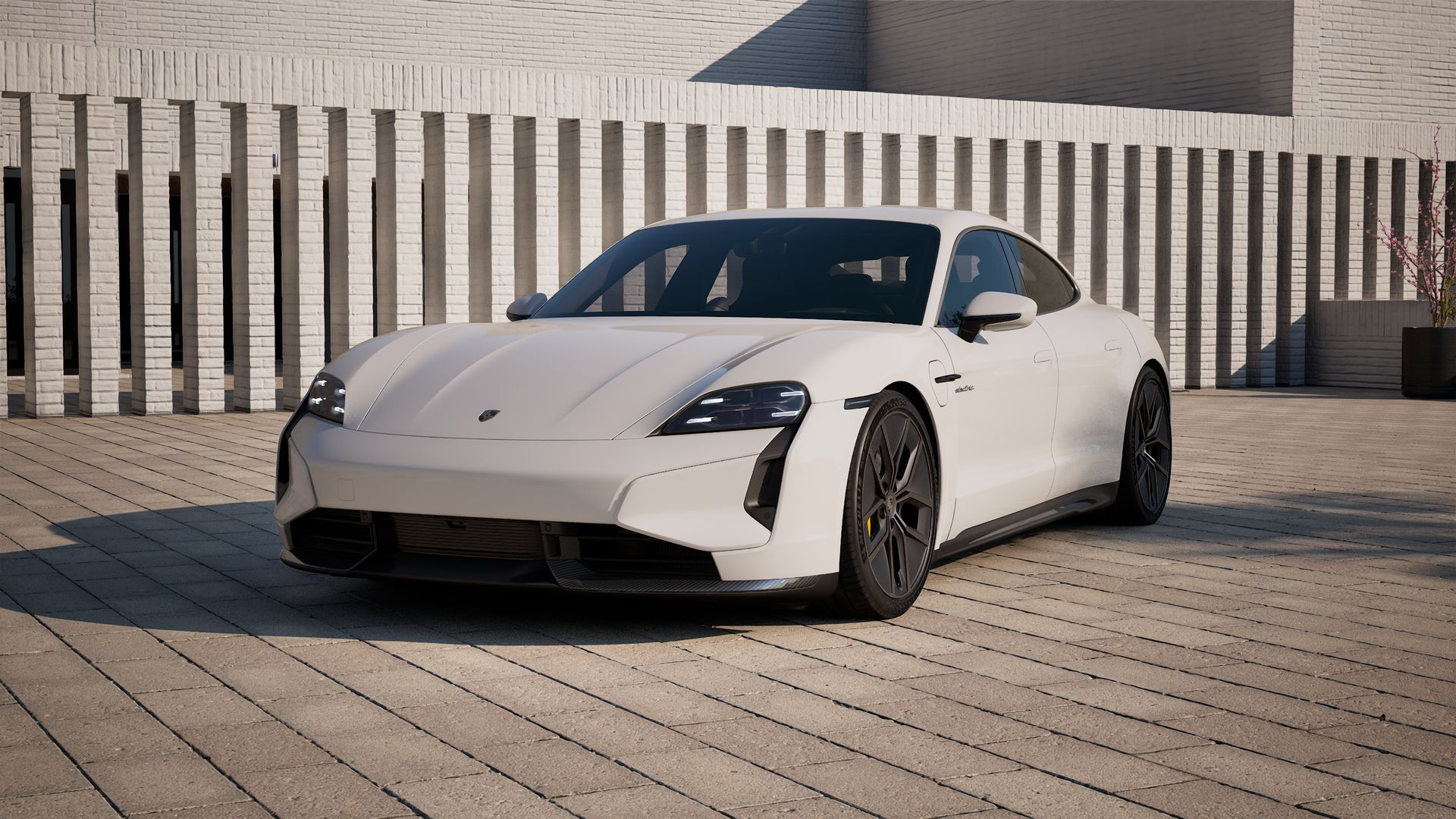 Exterior view of Taycan Turbo S showing the front and left side of the car
