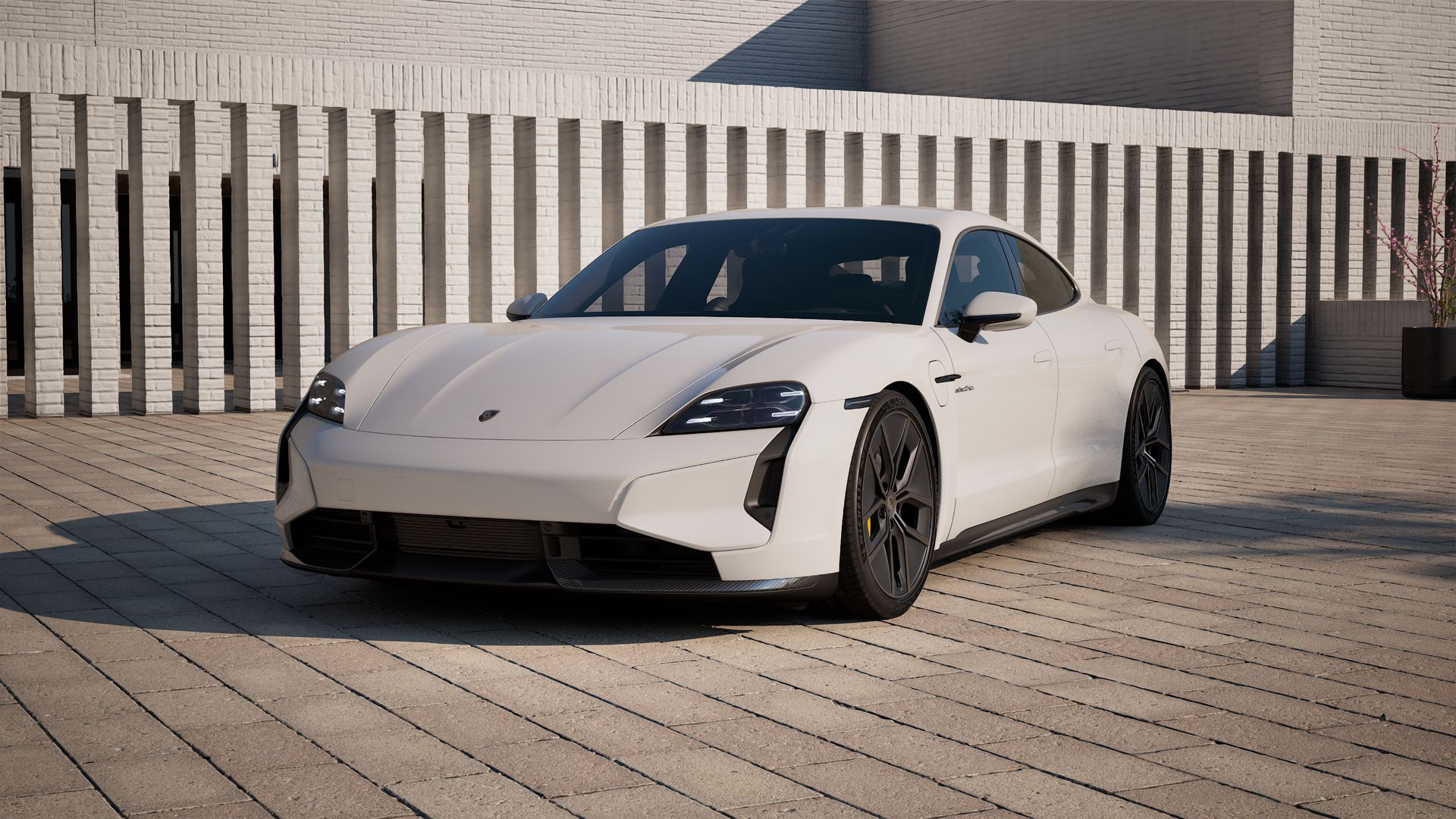 Exterior view of Taycan Turbo S showing the front and left side of the car
