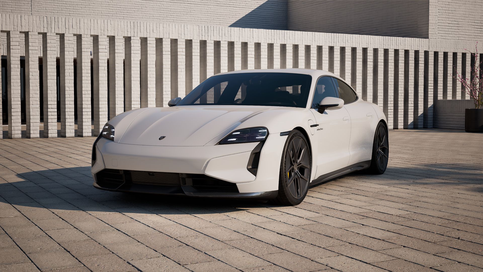 Exterior view of Taycan Turbo S showing the front and left side of the car