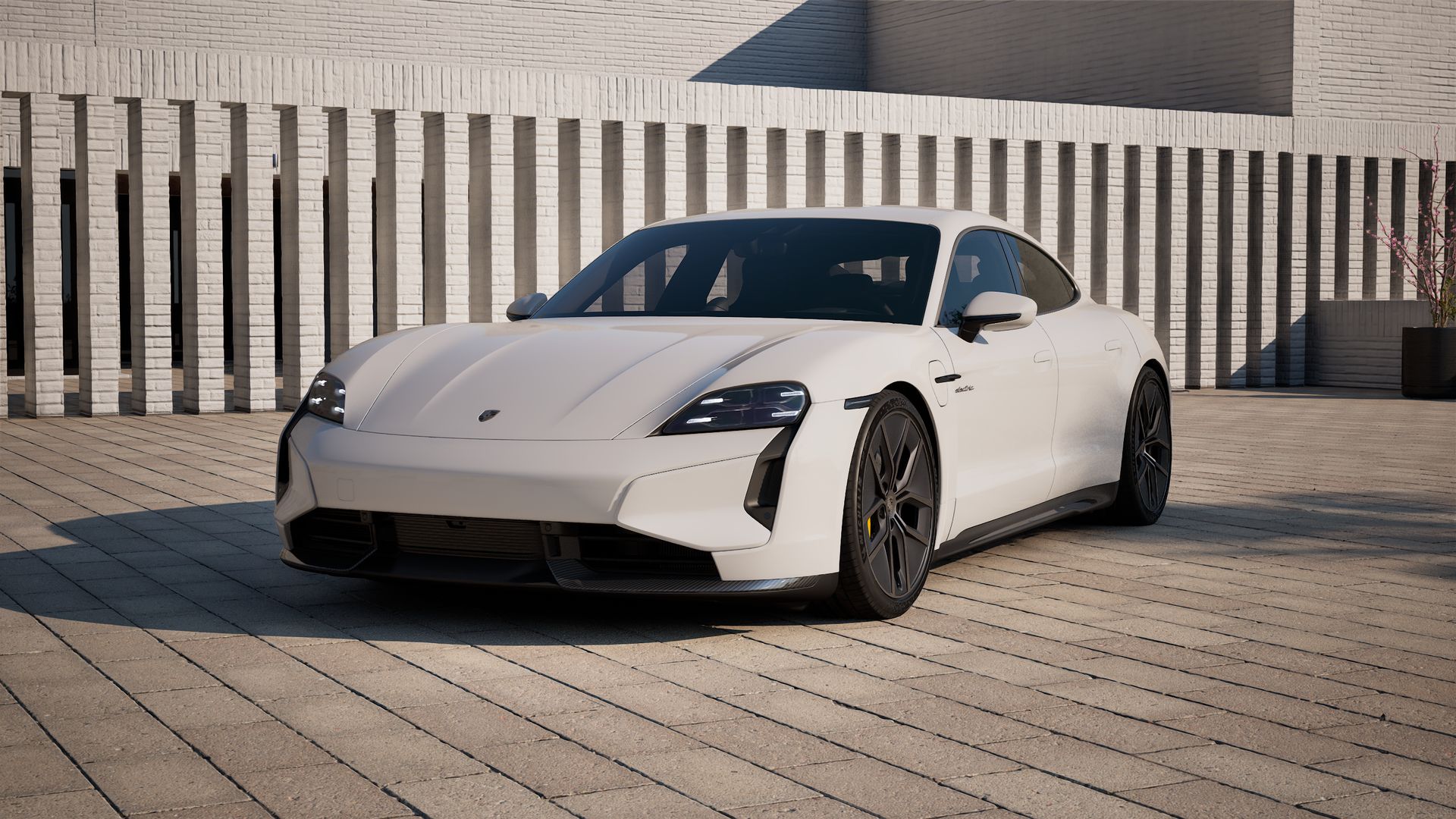 Exterior view of Taycan Turbo S showing the front and left side of the car