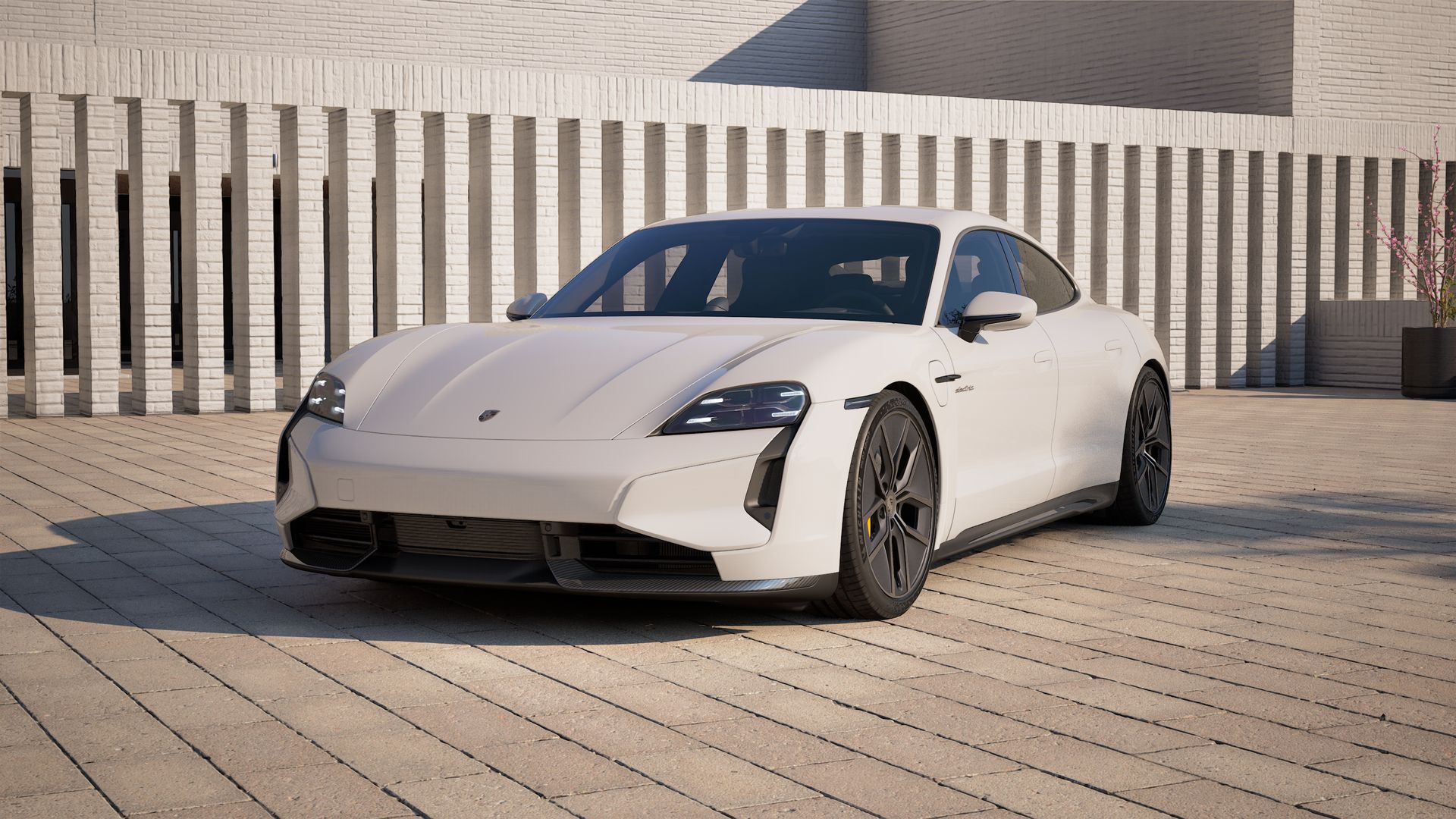 Exterior view of Taycan Turbo S showing the front and left side of the car