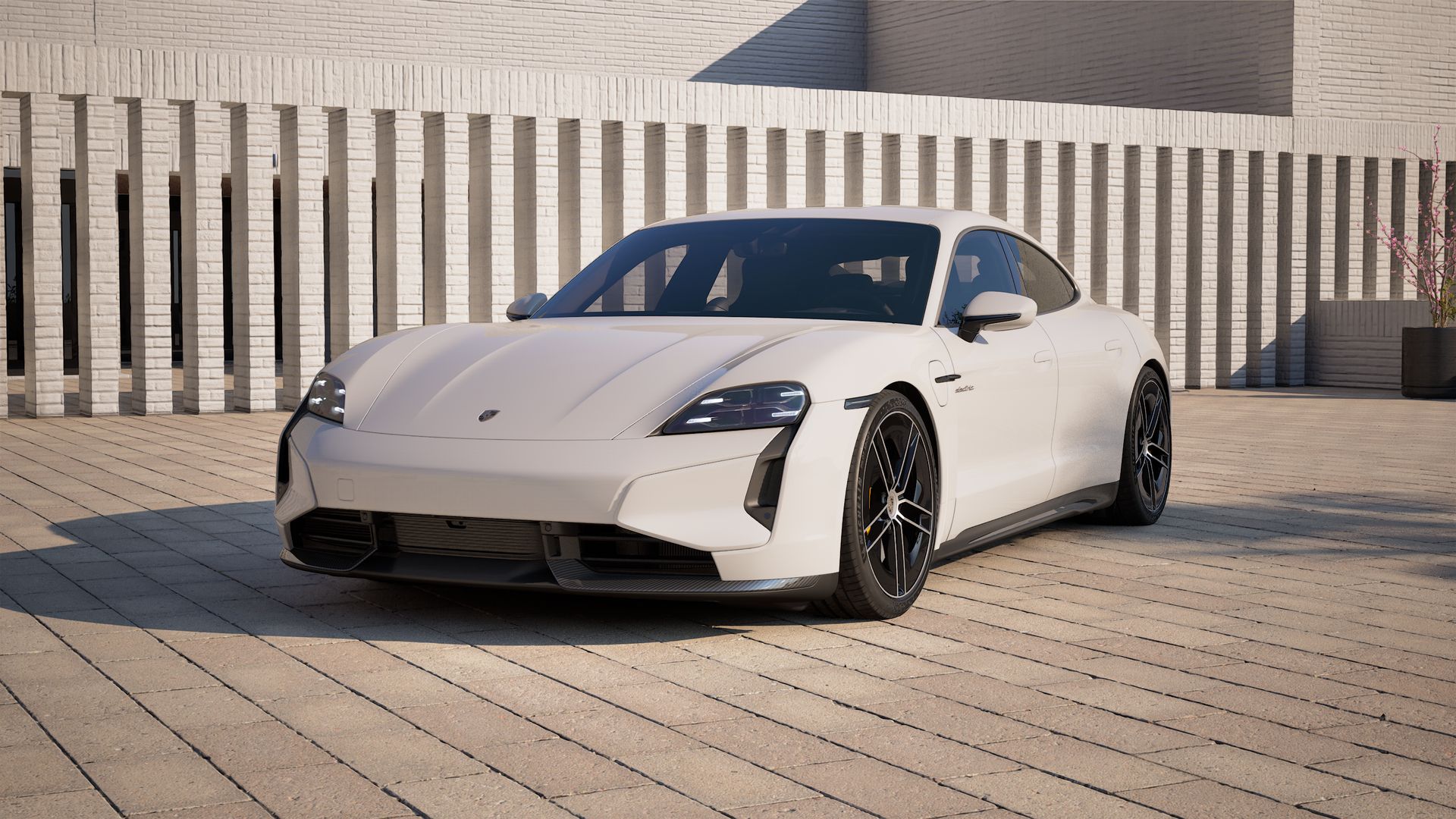 Exterior view of Taycan Turbo S showing the front and left side of the car