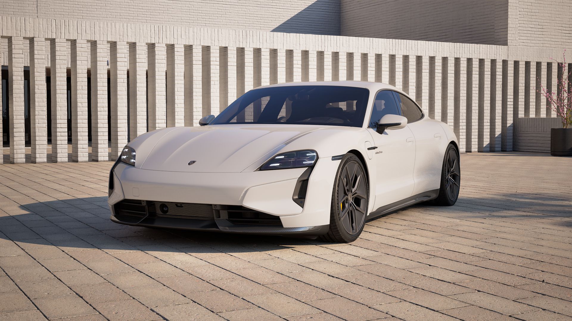 Exterior view of Taycan Turbo S showing the front and left side of the car