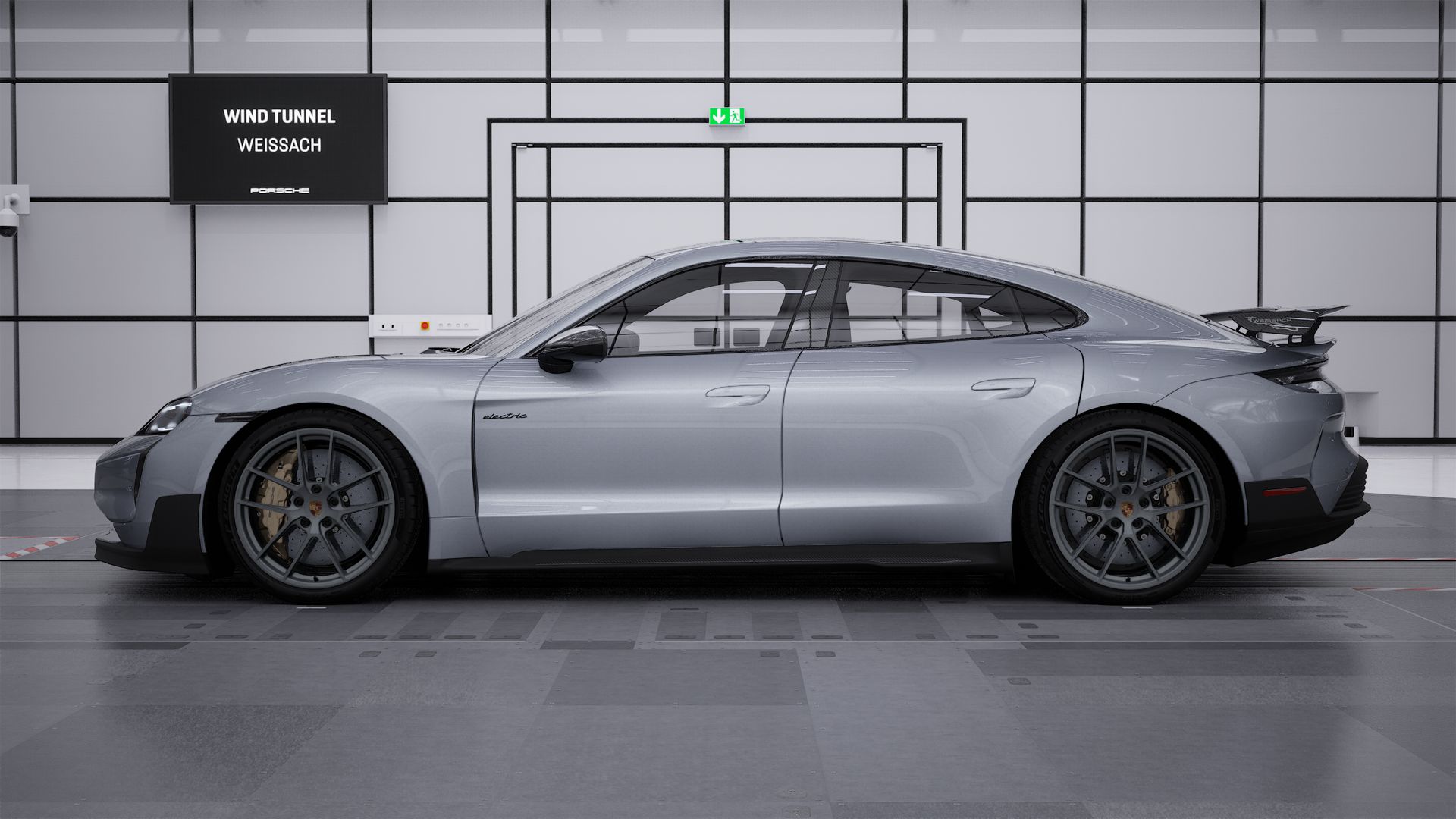 Exterior view of Taycan Turbo GT with Weissach Package showing the left side of the car
