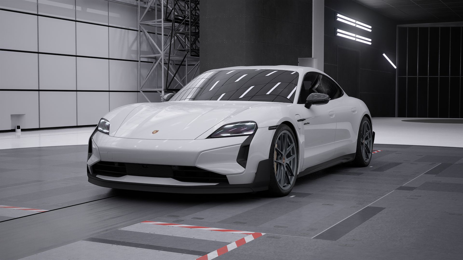 Exterior view of Taycan Turbo GT showing the front and left side of the car