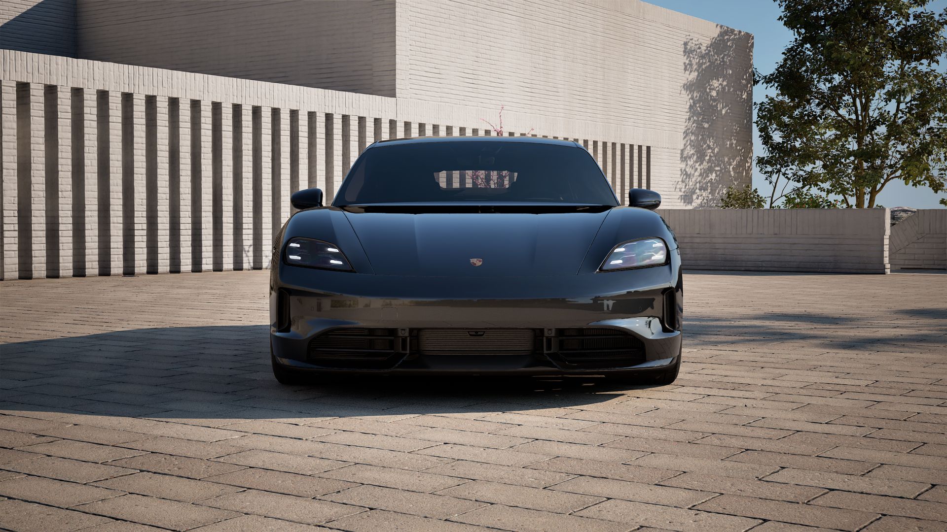 Exterior view of Taycan Black Edition showing the front of the car