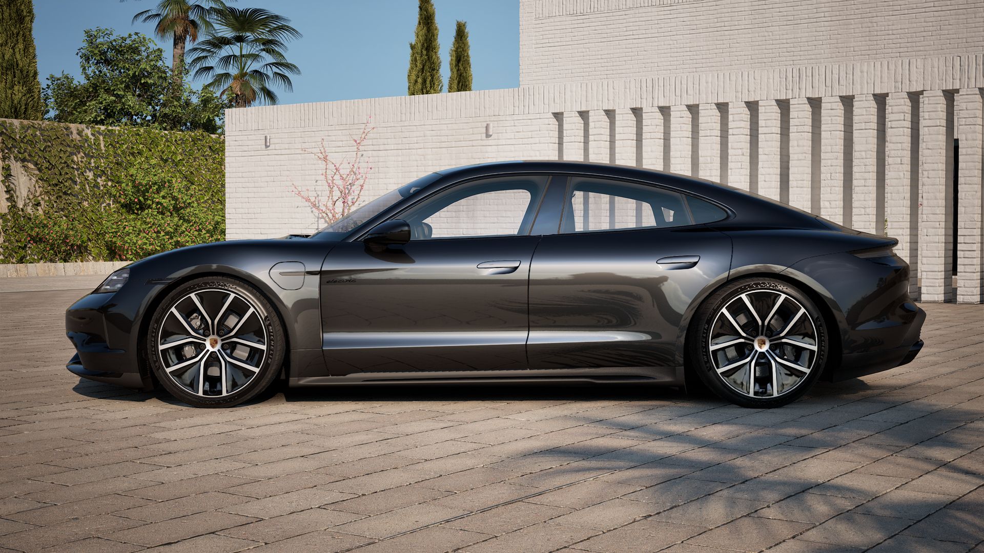 Exterior view of Taycan Black Edition showing the left side of the car