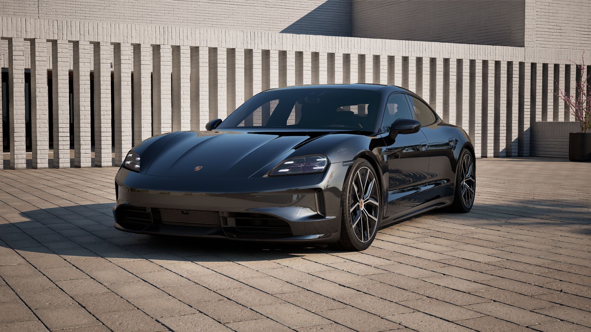 Exterior view of Taycan 4 Black Edition showing the front and left side of the car