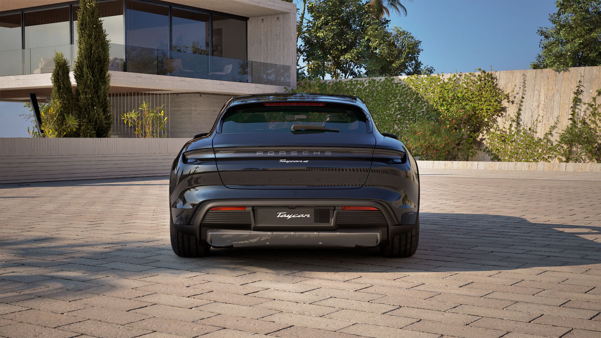 Exterior view of Taycan 4 Cross Turismo showing the rear of the car