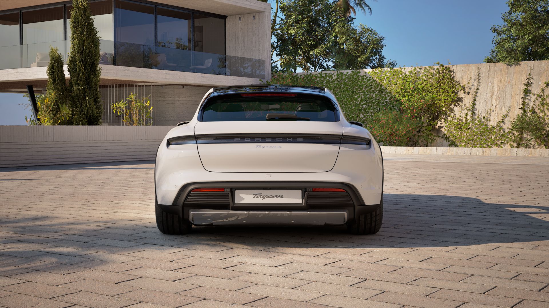 Exterior view of Taycan 4 Cross Turismo showing the rear of the car