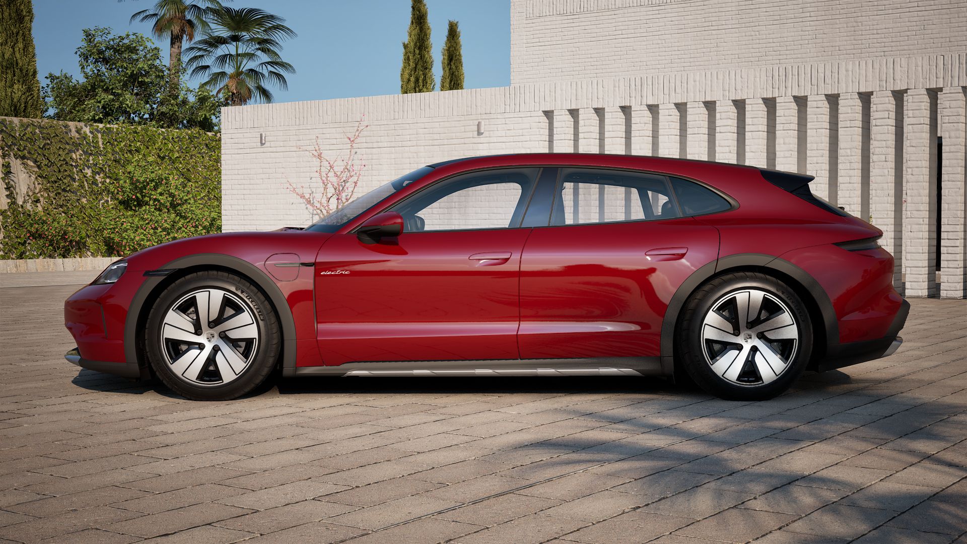 Exterior view of Taycan 4 Cross Turismo showing the left side of the car
