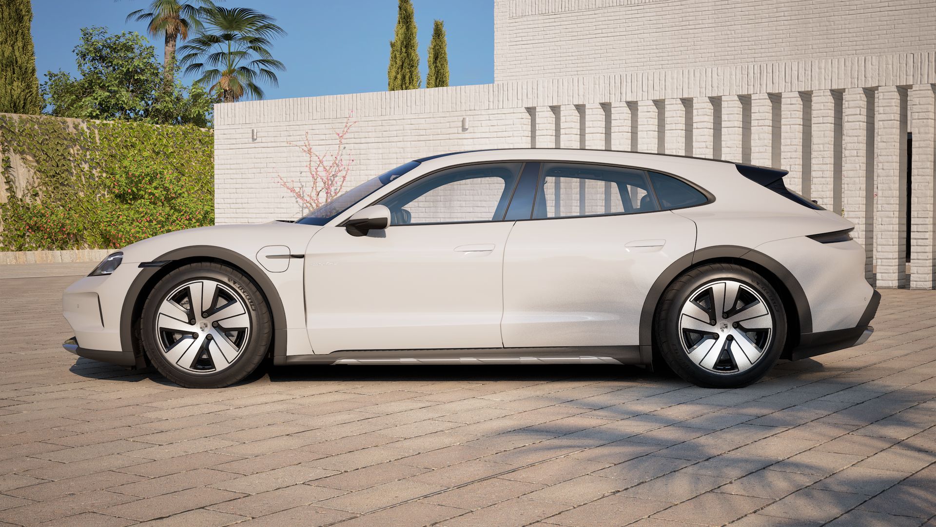 Exterior view of Taycan 4 Cross Turismo showing the left side of the car