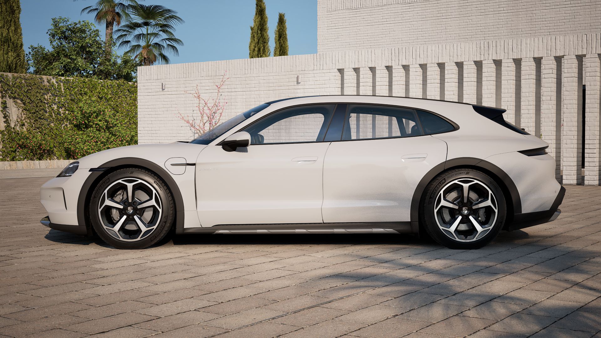 Exterior view of Taycan 4 Cross Turismo showing the left side of the car