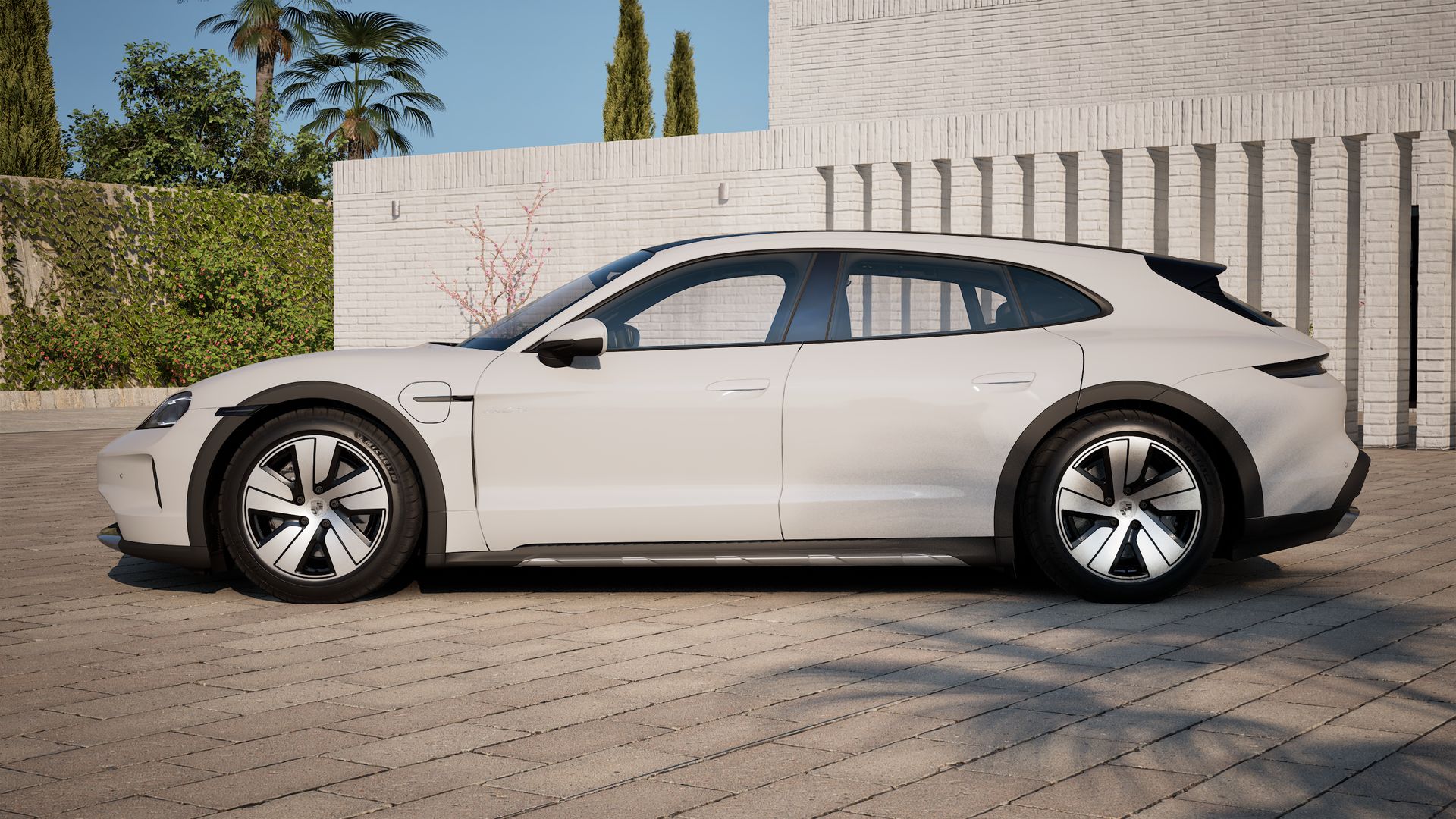 Exterior view of Taycan 4 Cross Turismo showing the left side of the car