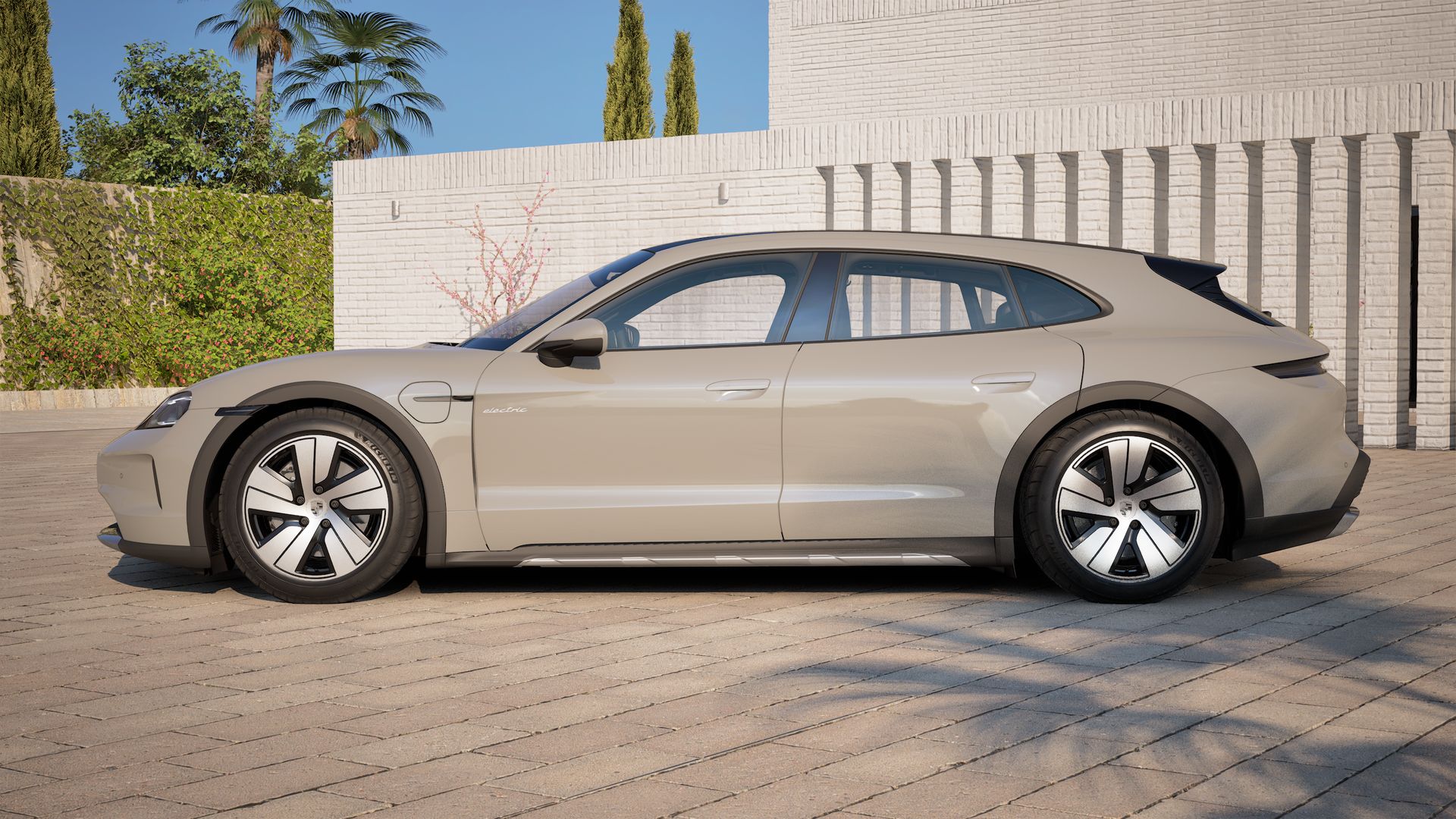 Exterior view of Taycan 4 Cross Turismo showing the left side of the car