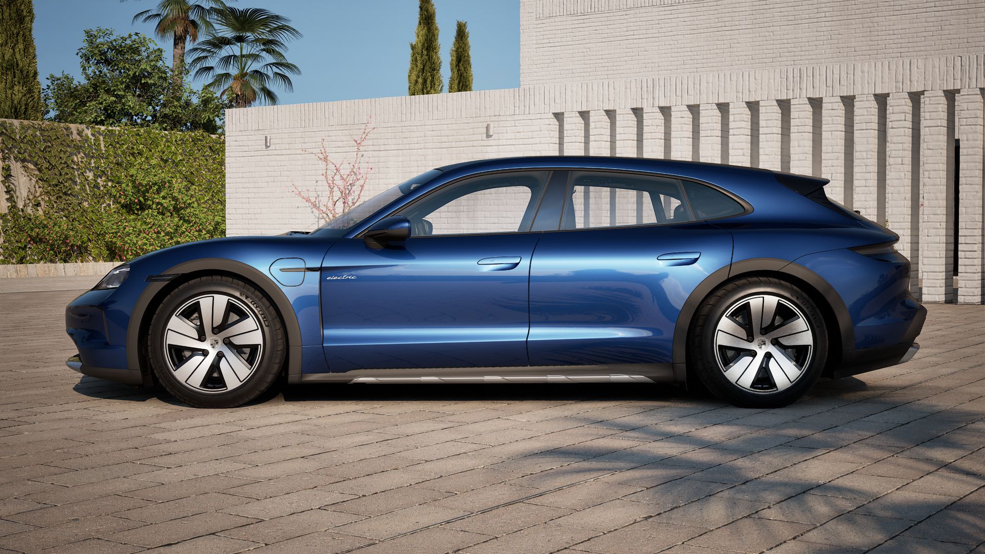 Exterior view of Taycan 4 Cross Turismo showing the left side of the car