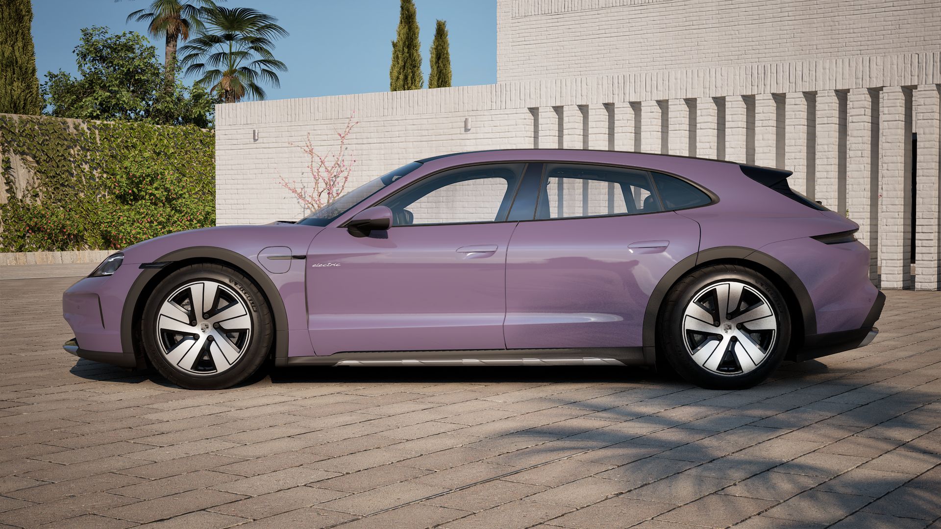 Exterior view of Taycan 4 Cross Turismo showing the left side of the car