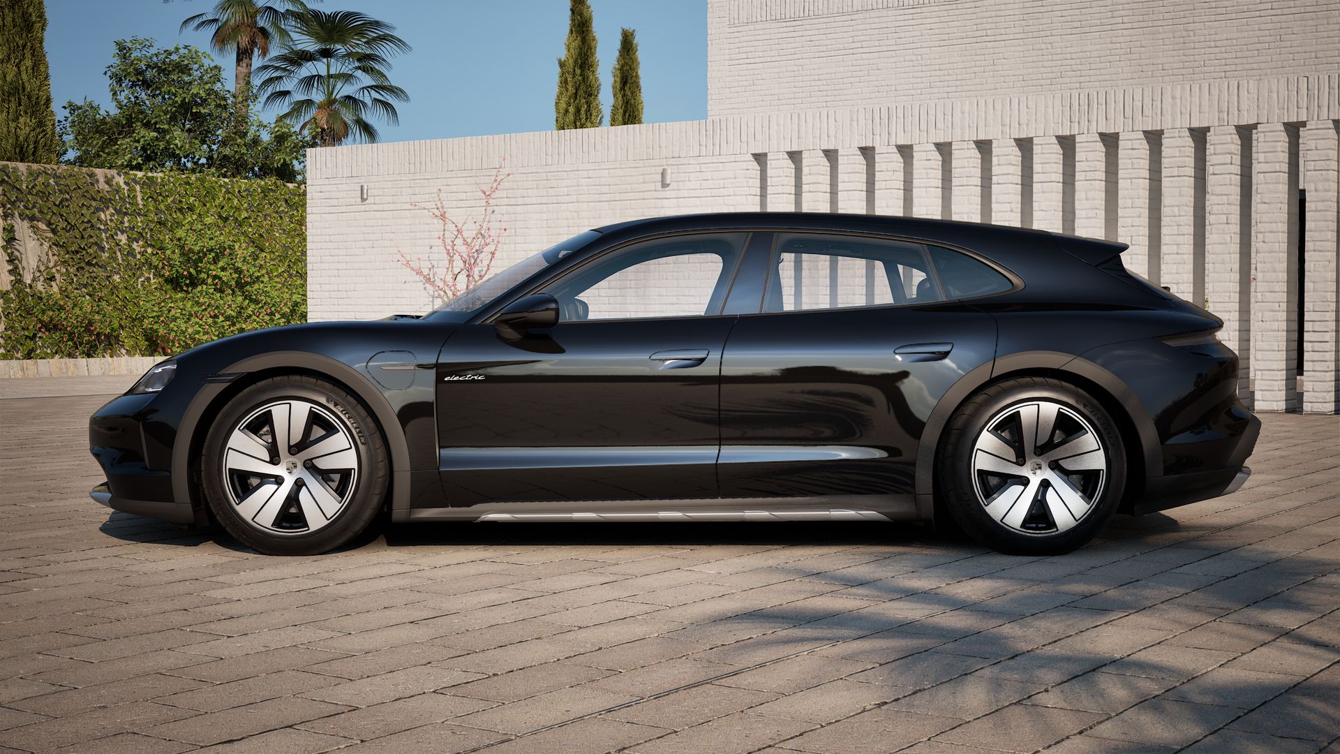 Exterior view of Taycan 4 Cross Turismo showing the left side of the car