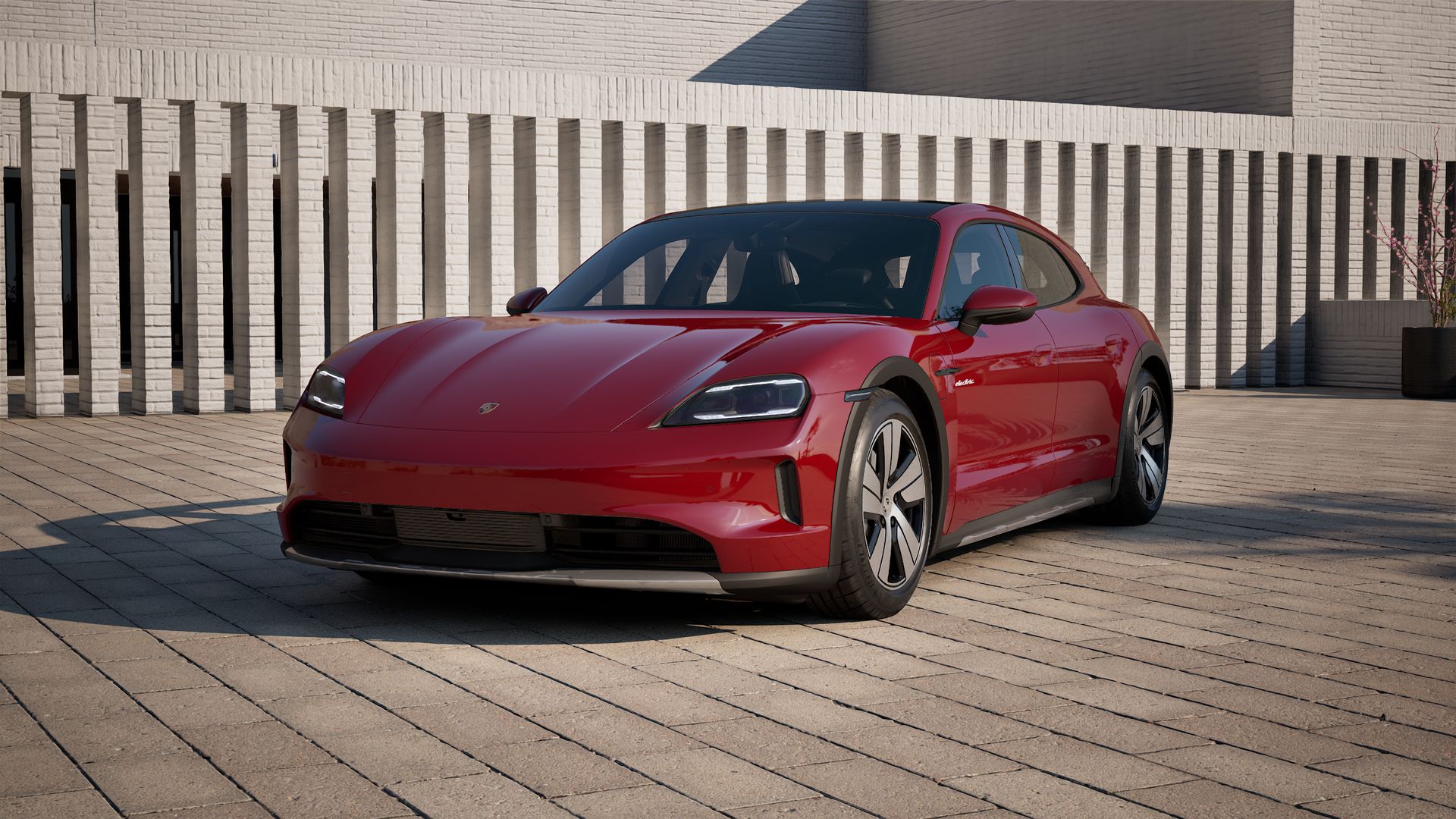 Exterior view of Taycan 4 Cross Turismo showing the front and left side of the car