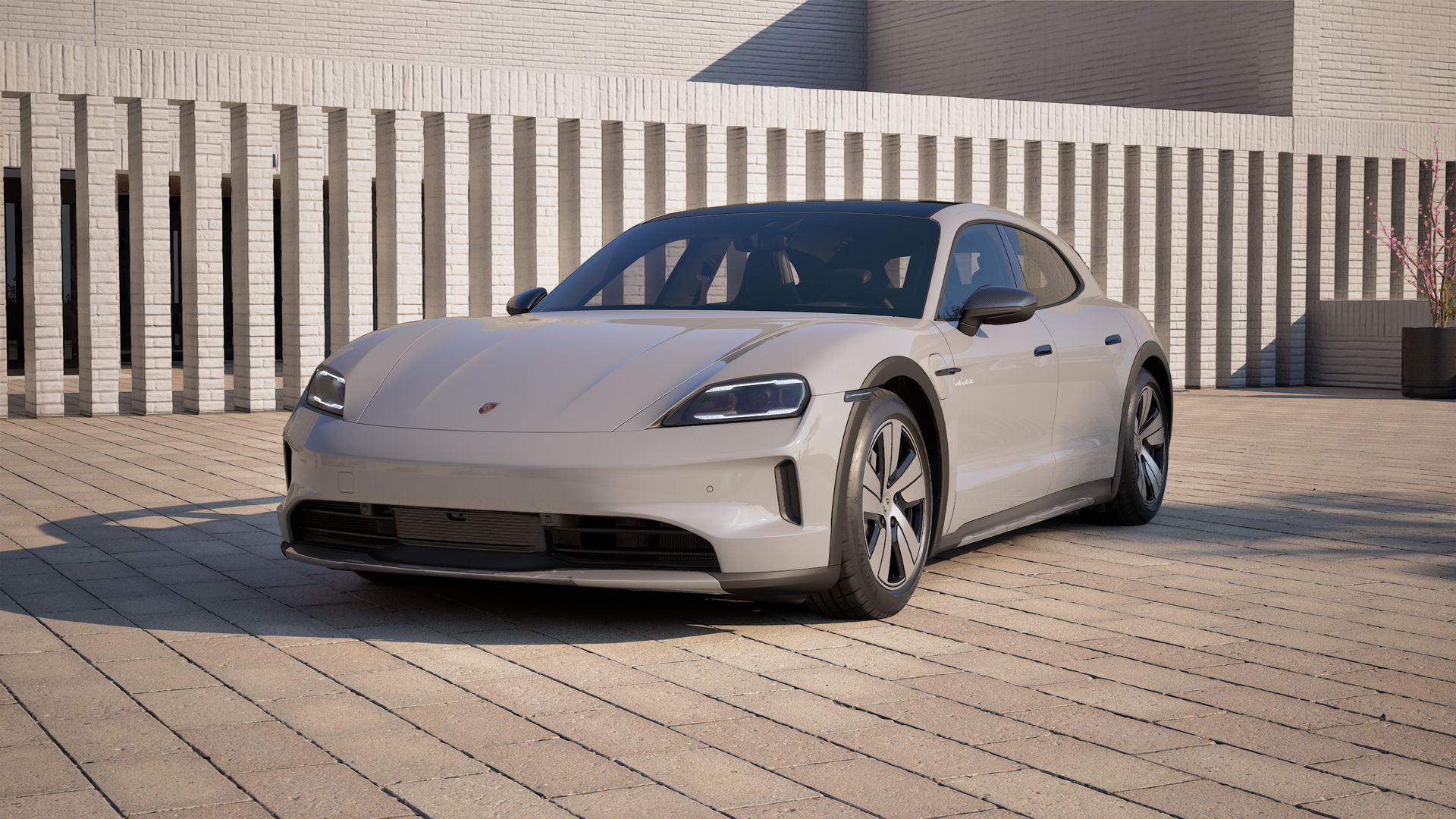 Exterior view of Taycan 4 Cross Turismo showing the front and left side of the car