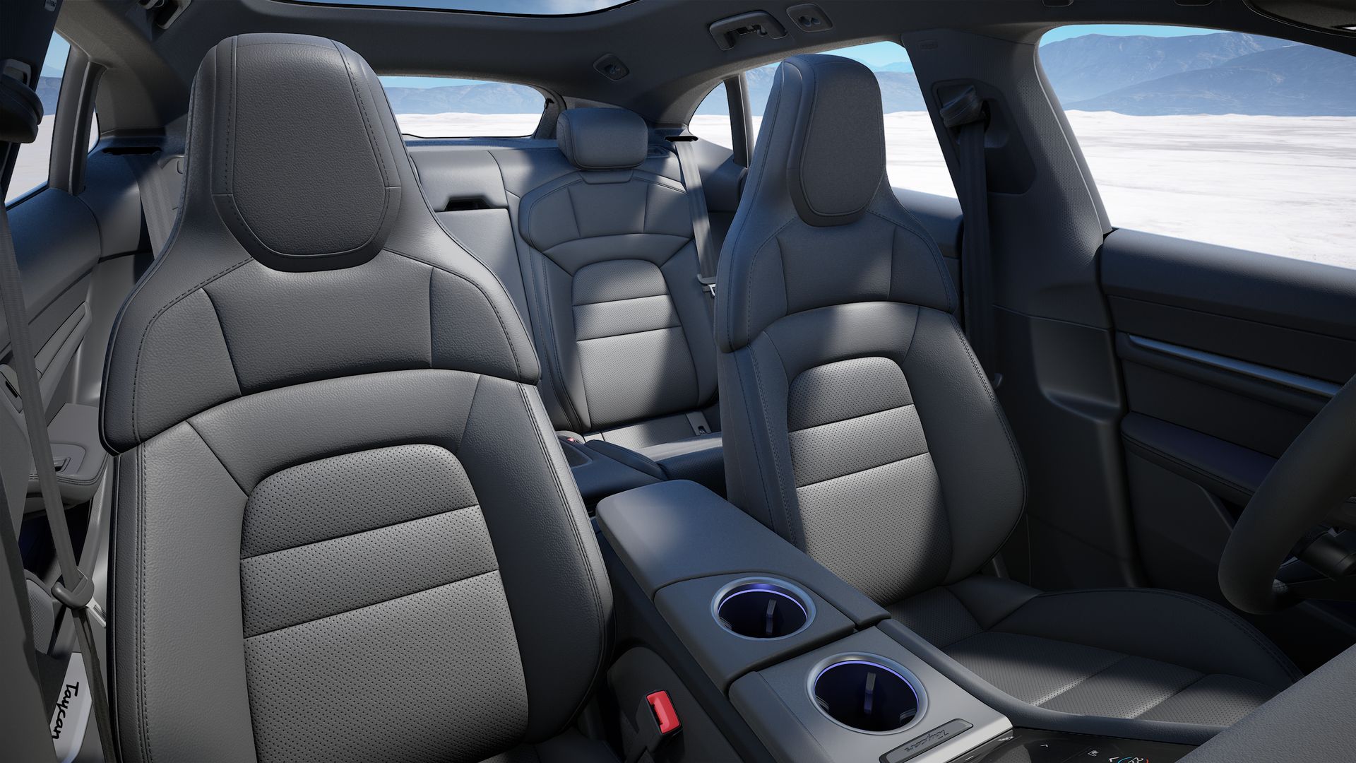 Interior view showing the front seats of Taycan 4S Cross Turismo