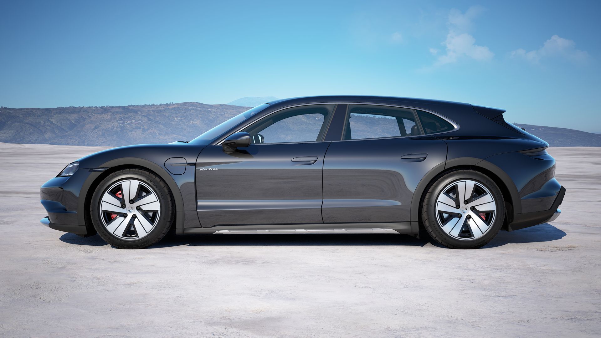 Exterior view of Taycan 4S Cross Turismo showing the left side of the car