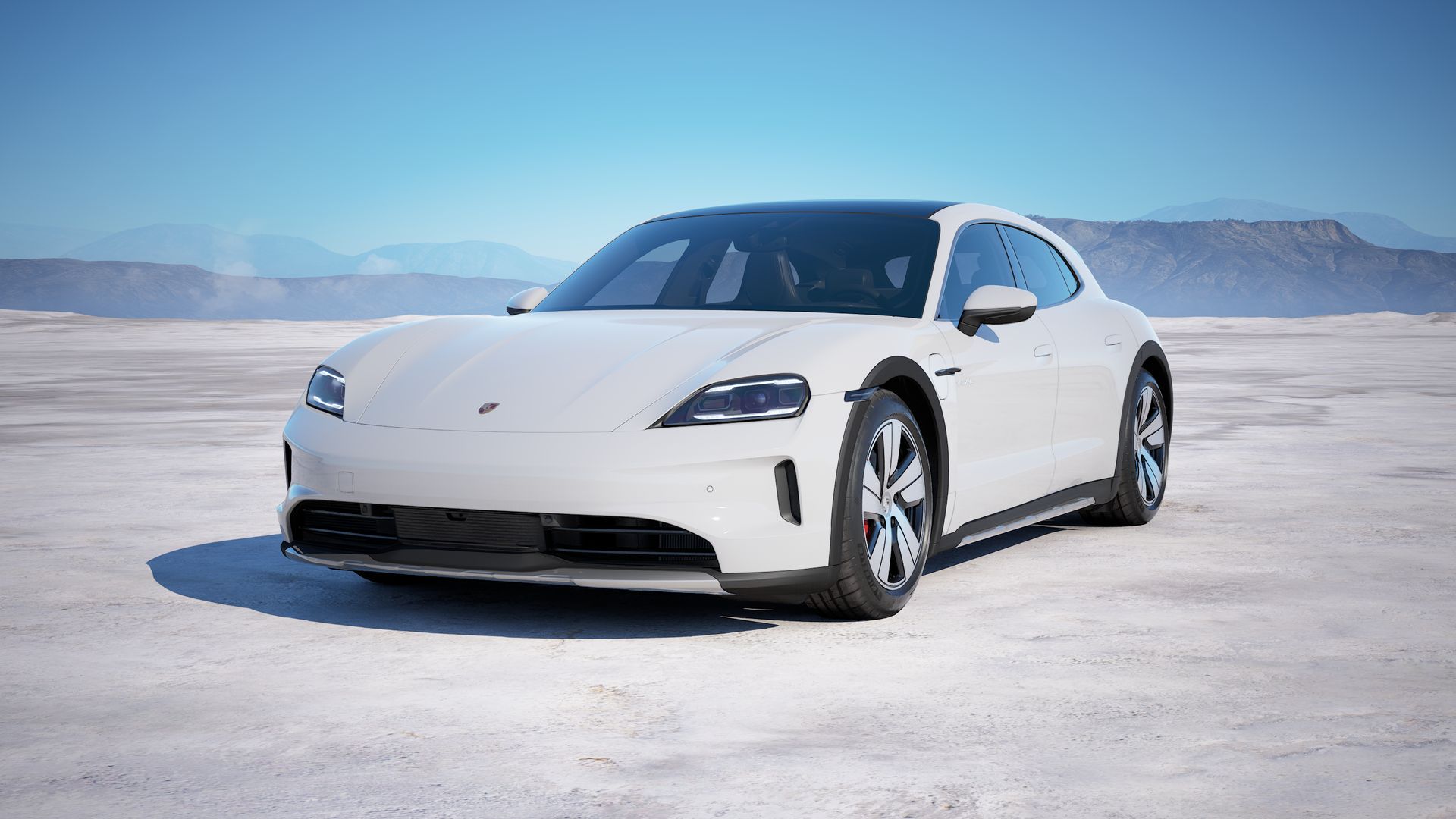 Exterior view of Taycan 4S Cross Turismo showing the front and left side of the car