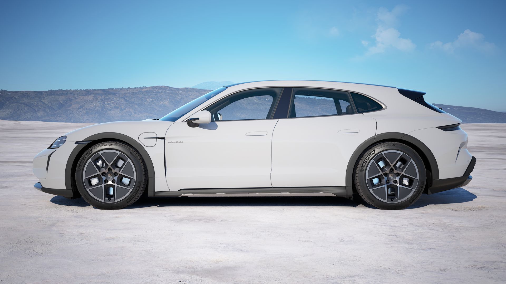 Exterior view of Taycan Turbo Cross Turismo showing the left side of the car
