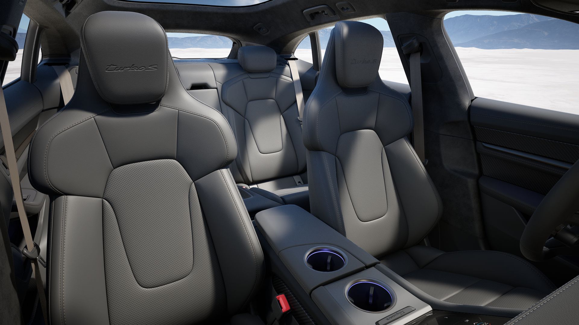 Interior view showing the front seats of Taycan Turbo S Cross Turismo